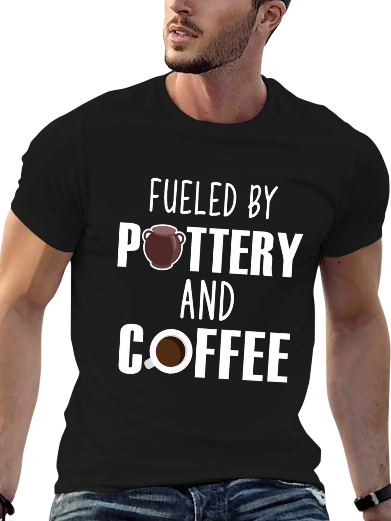 Black Fueled by Pottery and Coffee T-Shirt view 6