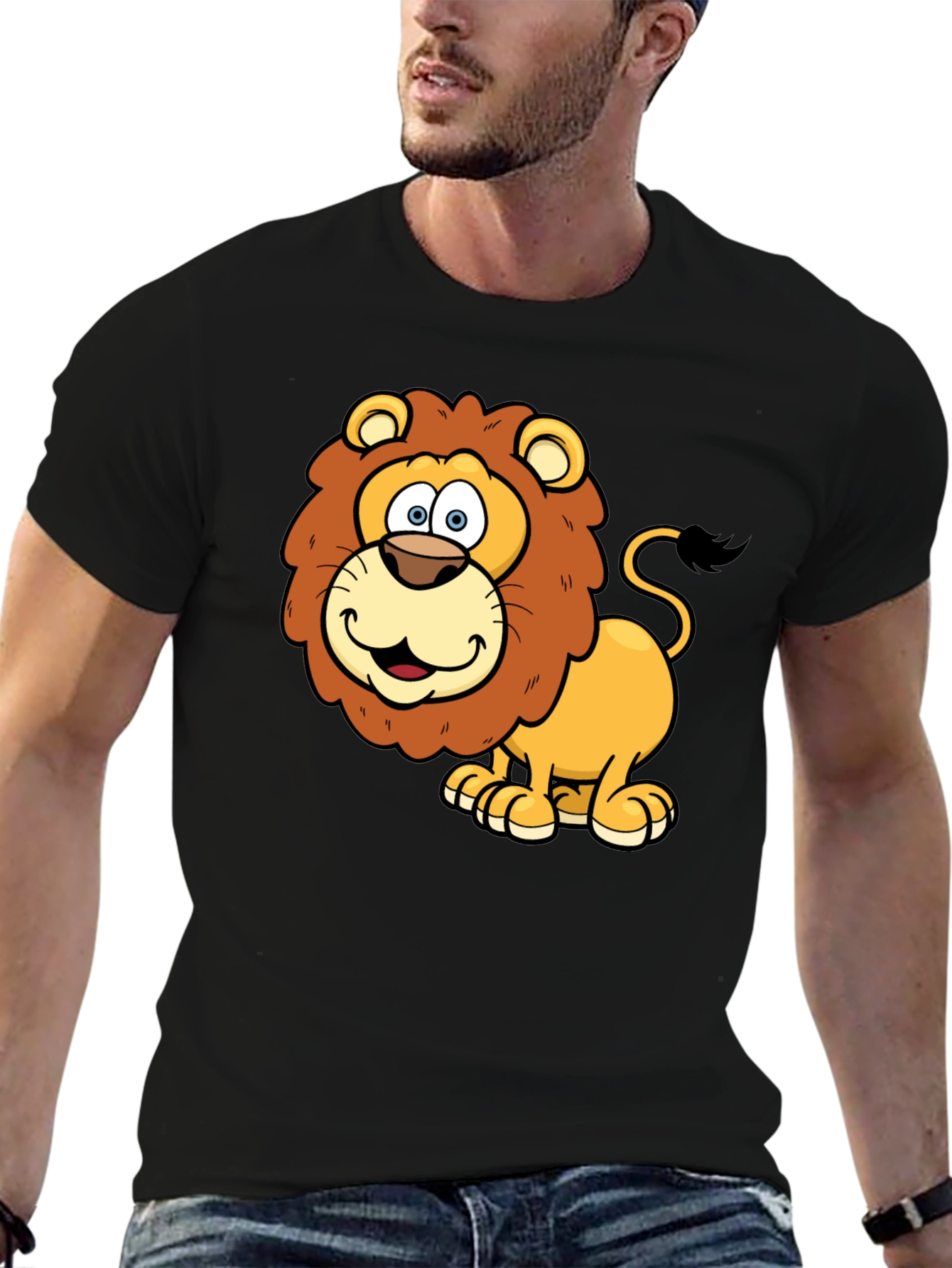 Black Lion Cartoon Graphic T-Shirt view 6