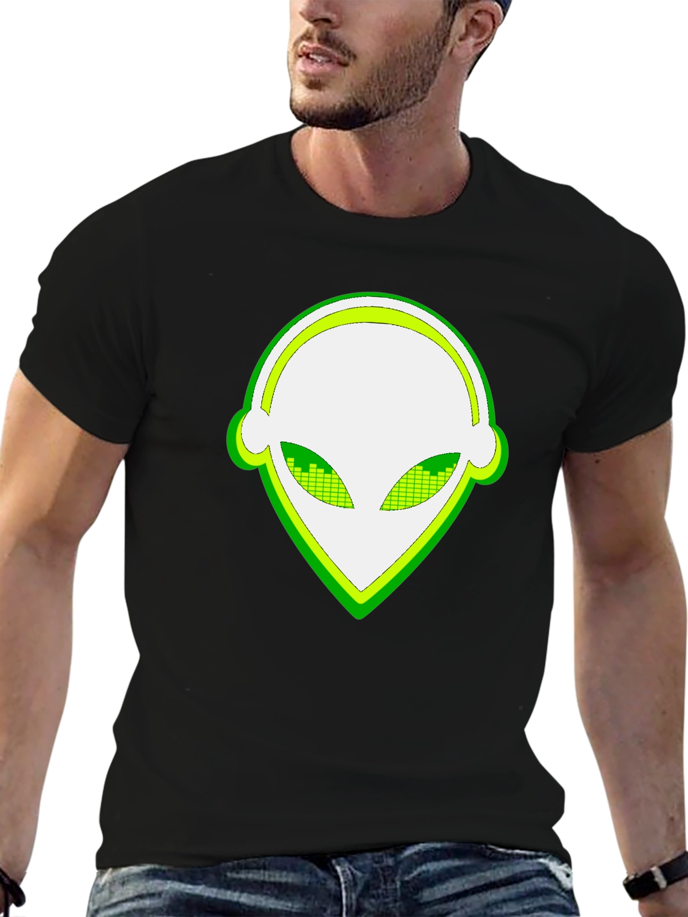 Black Alien Head T-Shirt - Cool Graphic Tee view 6