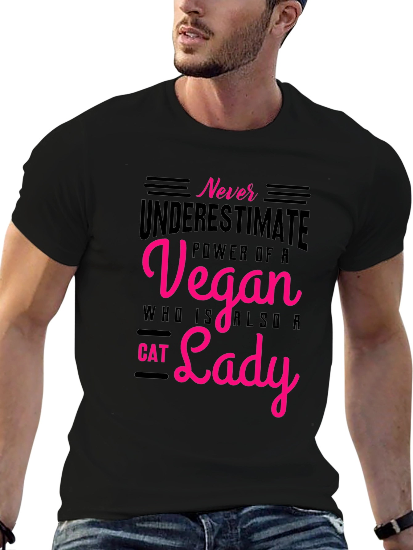 Black Vegan Cat Lady T-Shirt: Never Underestimate the Power! view 6
