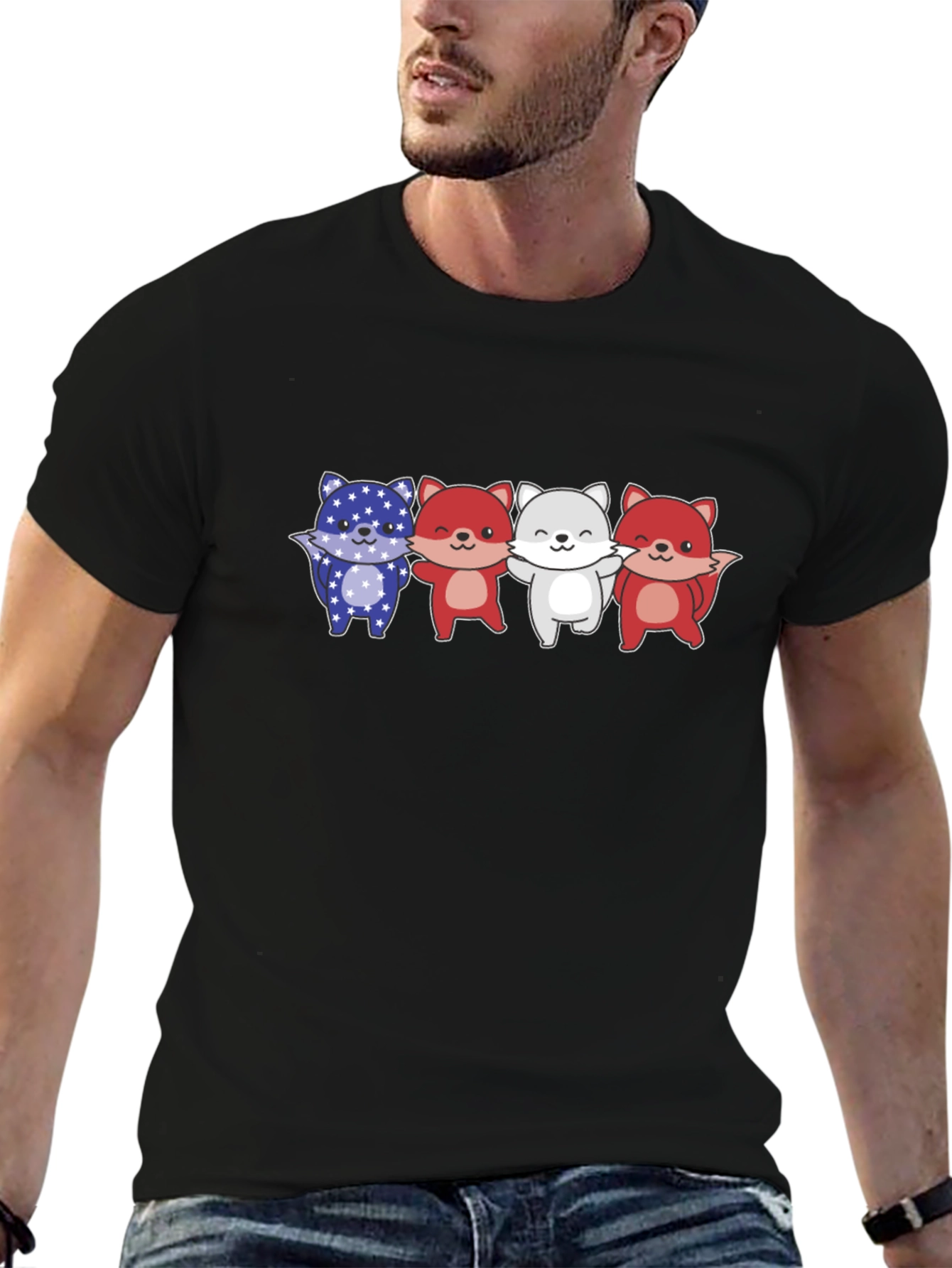 Black Patriotic Fox T-Shirt - USA Animal Design view 6