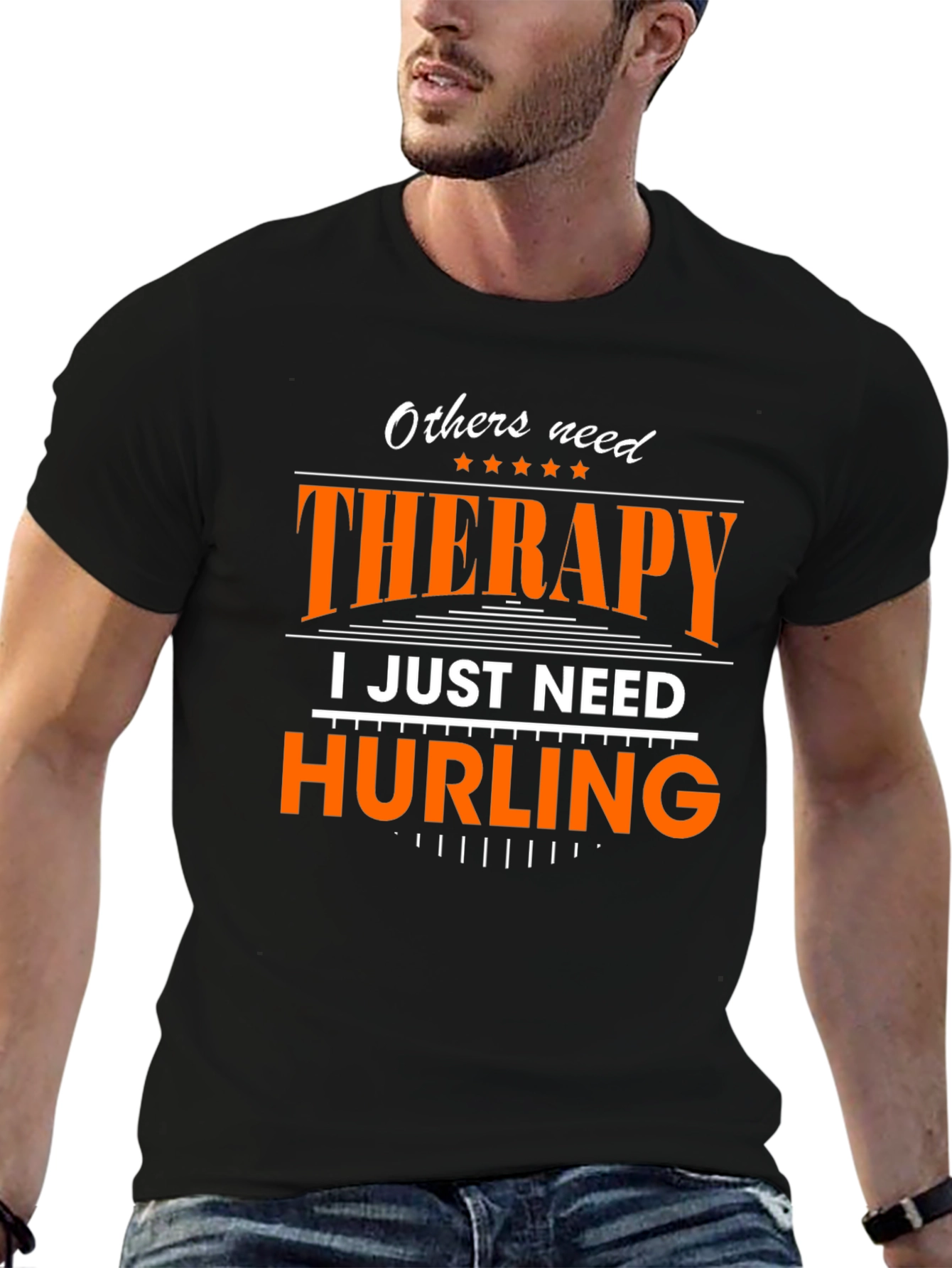 Black Therapy? I Just Need Hurling T-Shirt view 6