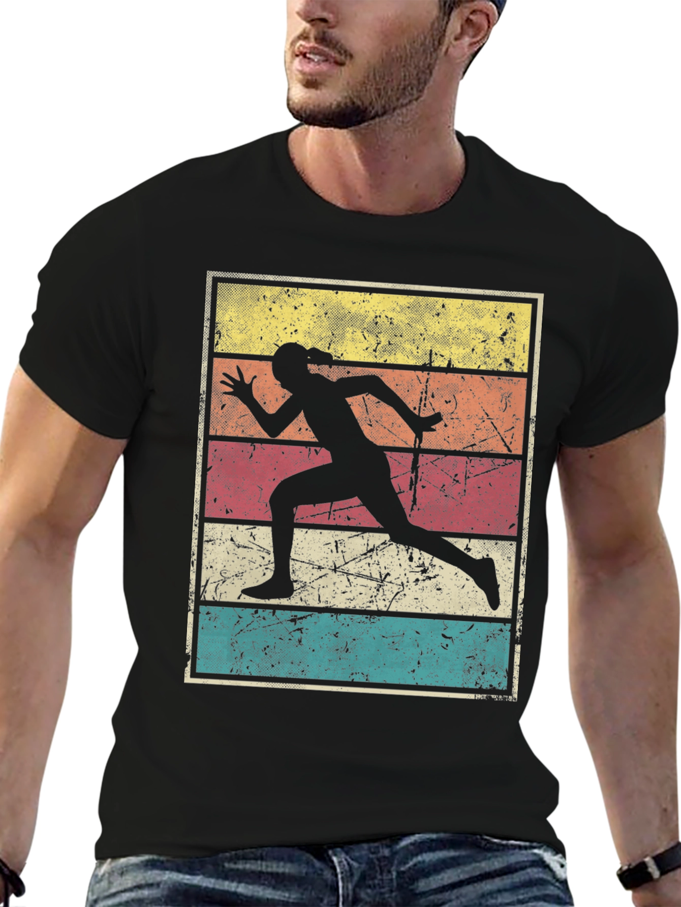 Black Retro Runner T-Shirt | Vintage Style Athletics Tee view 6