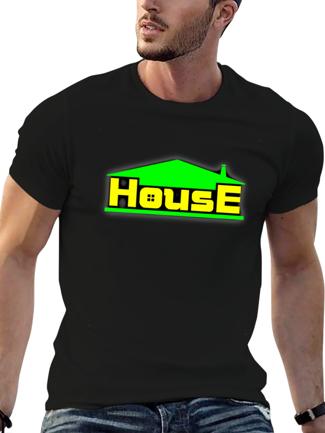 Black House Graphic T-Shirt - Black Crew Neck Tee view 6