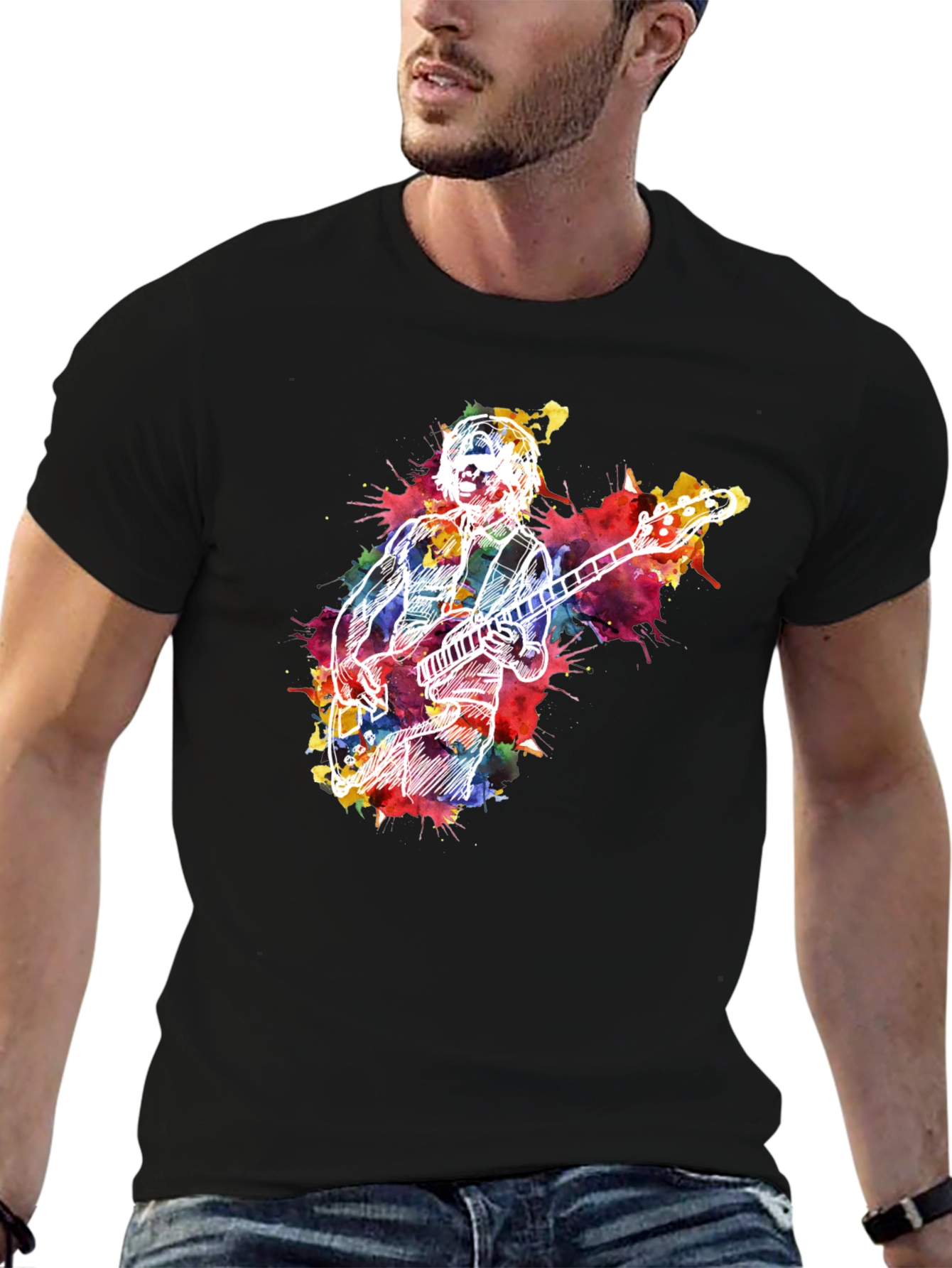 Black Musician Watercolor Graphic T-Shirt - Black view 6