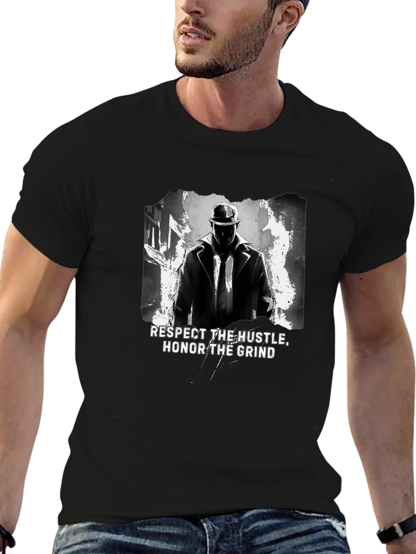 Black Respect the Hustle Honor Grind Black Graphic Tee view 6