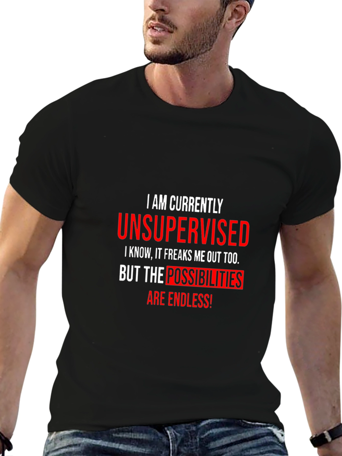 Black Unsupervised Funny Graphic T-Shirt view 6