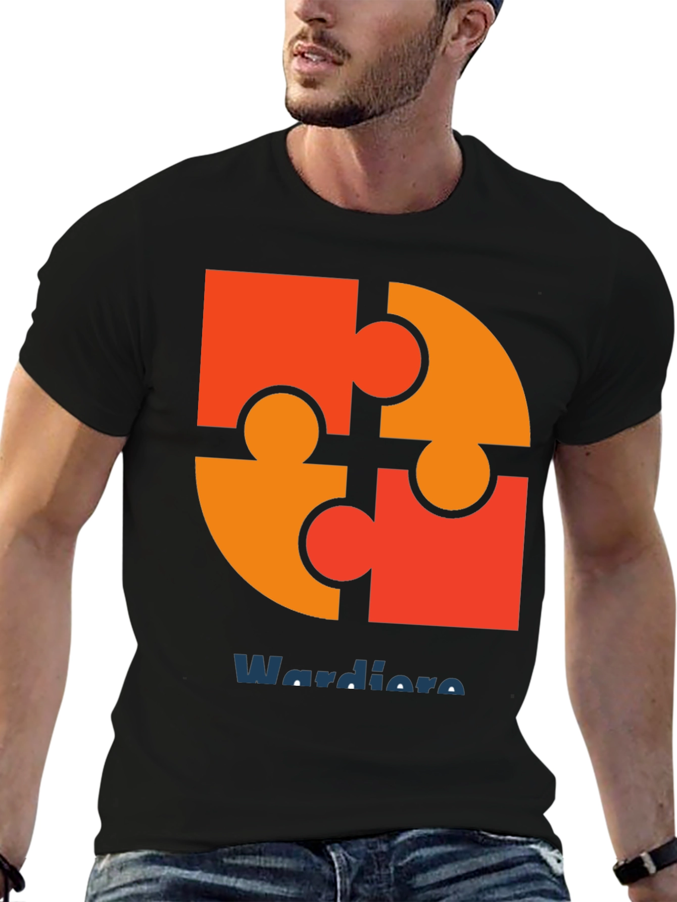Black Puzzle Piece Graphic Tee - Wardiore Printed T-Shirt view 6
