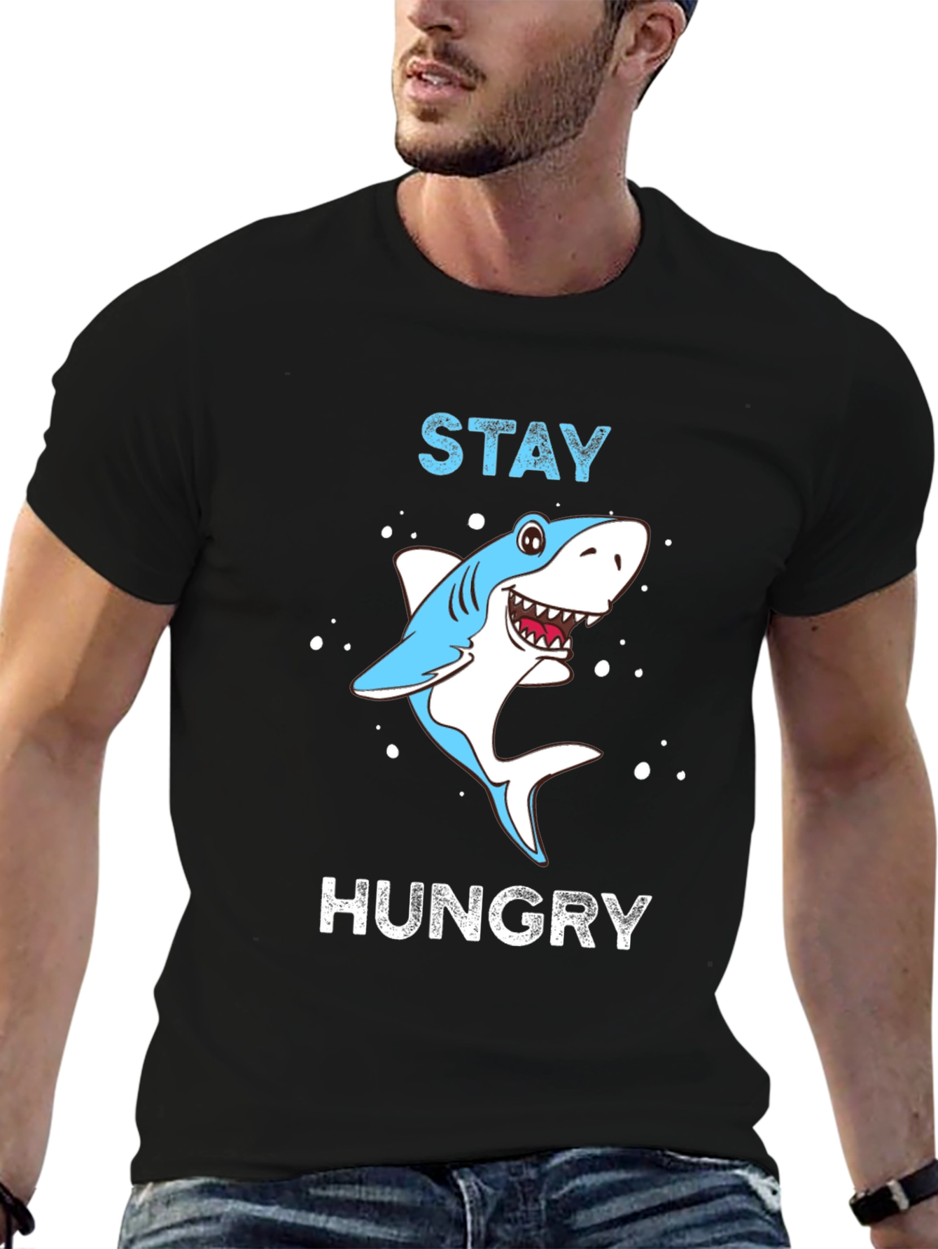 Black Stay Hungry Shark Graphic Tee view 6