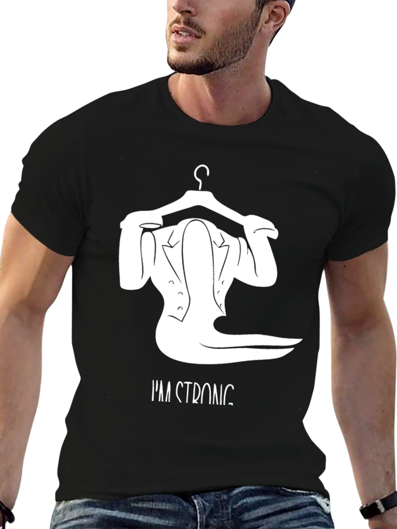 Black I'm Strong T-Shirt, Unique Hanger Design view 6