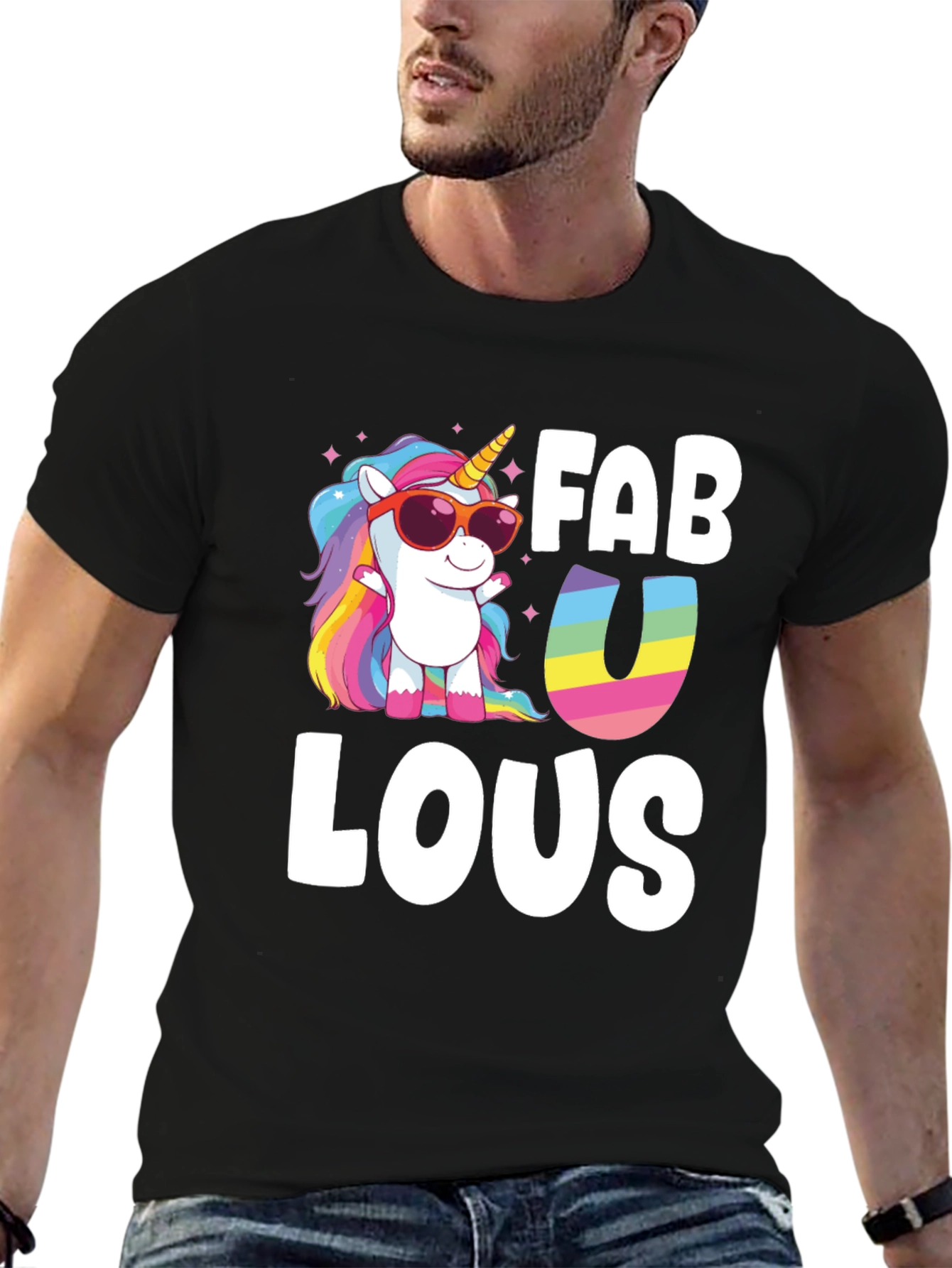 Black Fabulous Unicorn Graphic Tee - Black Cotton Blend view 6