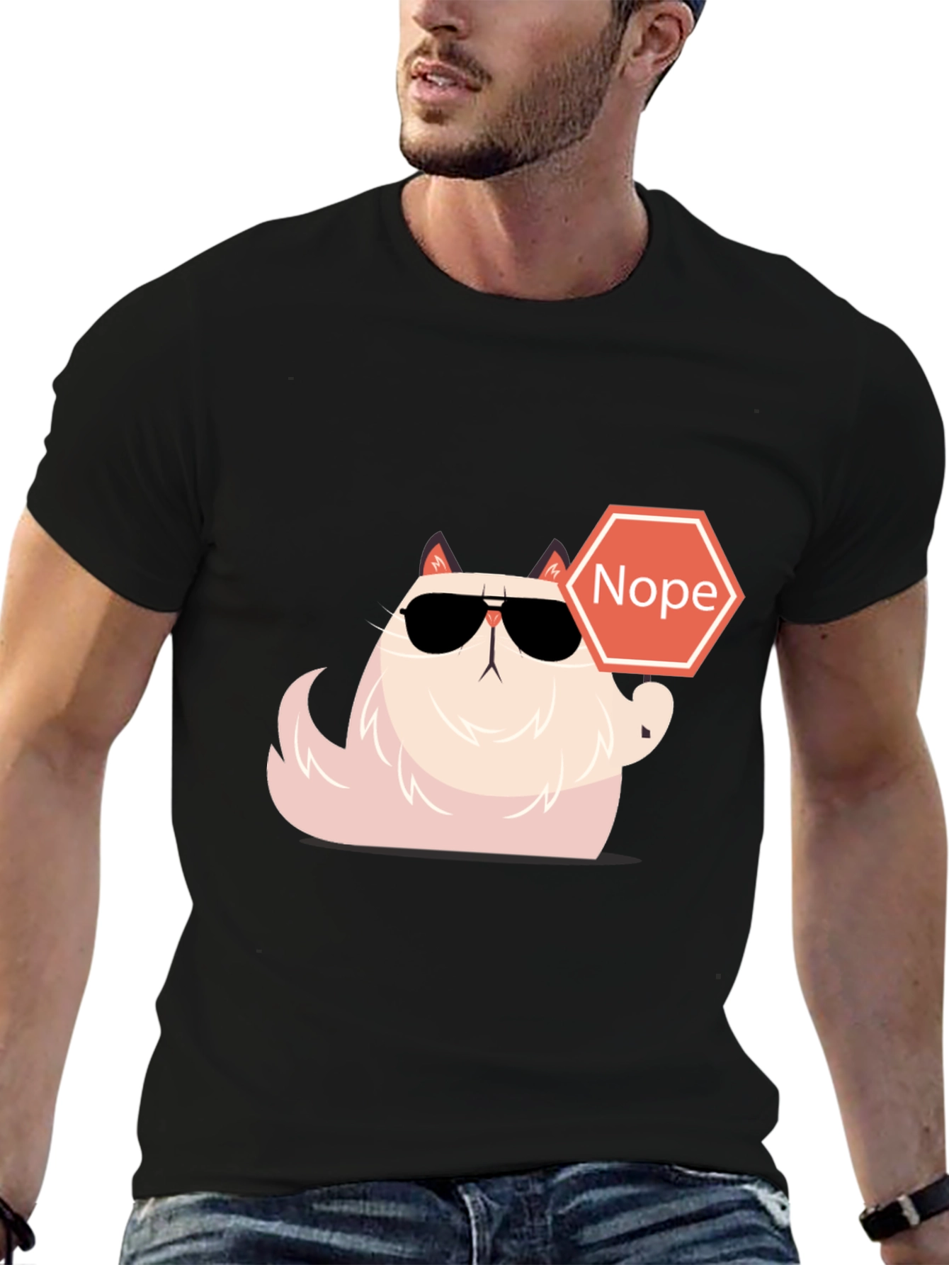 Black Cool Cat Nope T-Shirt - Funny Graphic Tee view 6