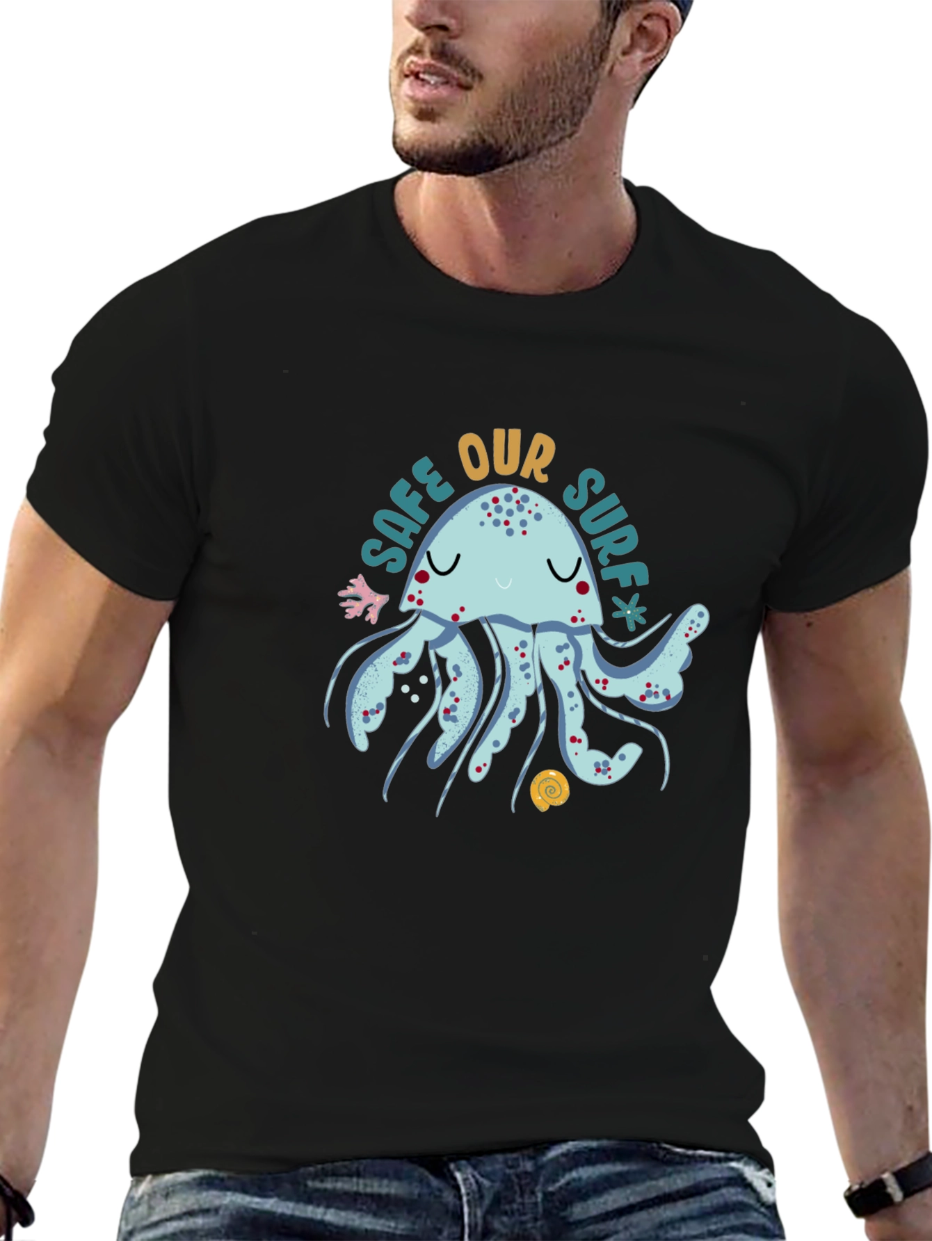 Black Save Our Surf Jellyfish Graphic Tee - Soft Cotton Comfort view 6