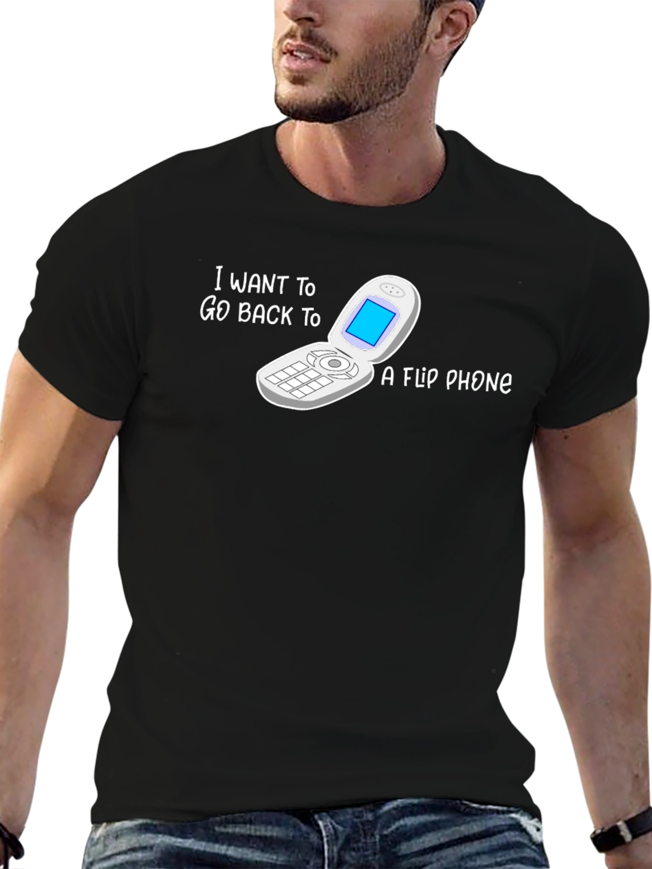 Black Retro Flip Phone T-Shirt - Back to Basics Style view 6