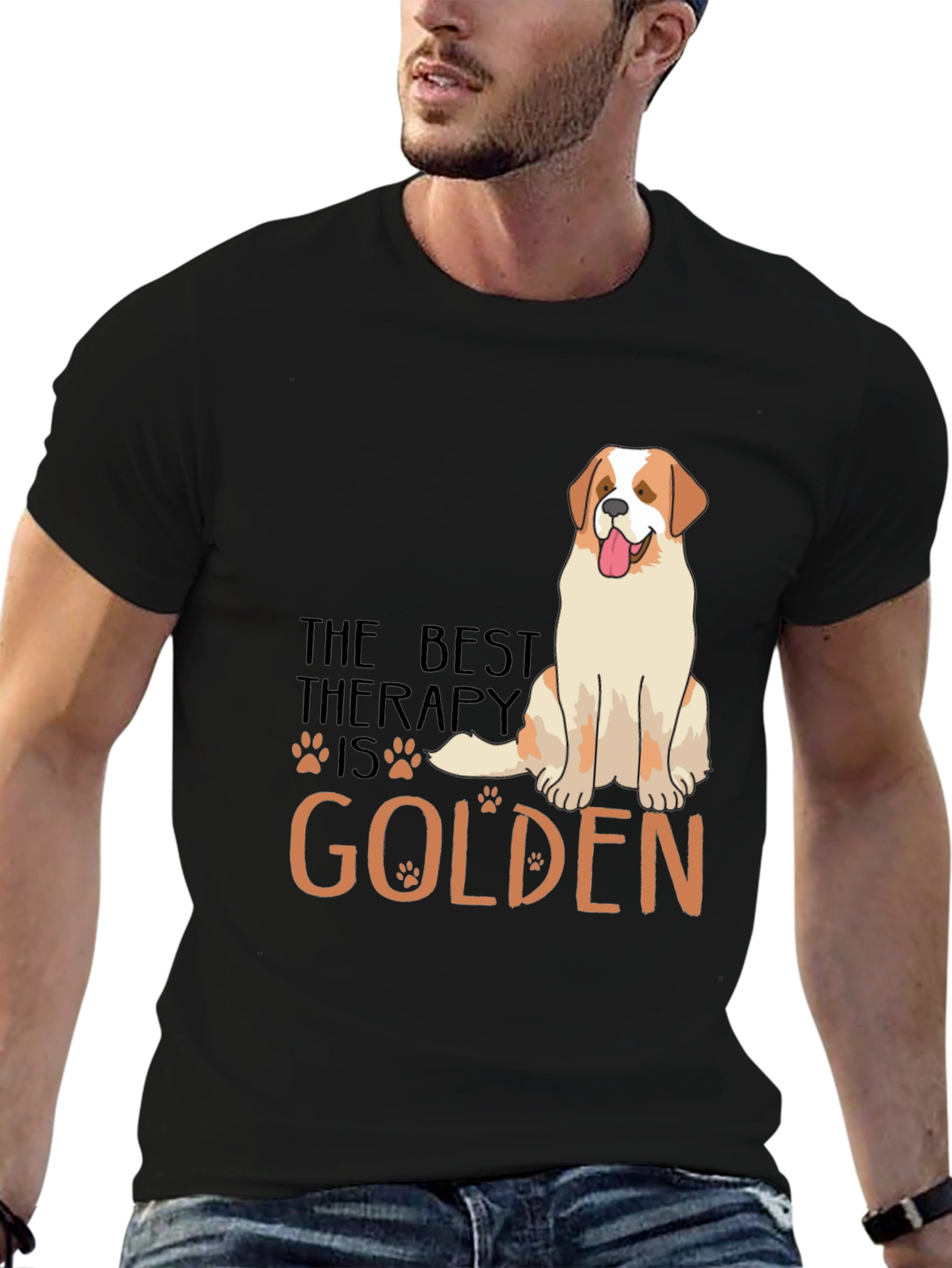 Black Golden Therapy Dog Graphic T-Shirt view 6