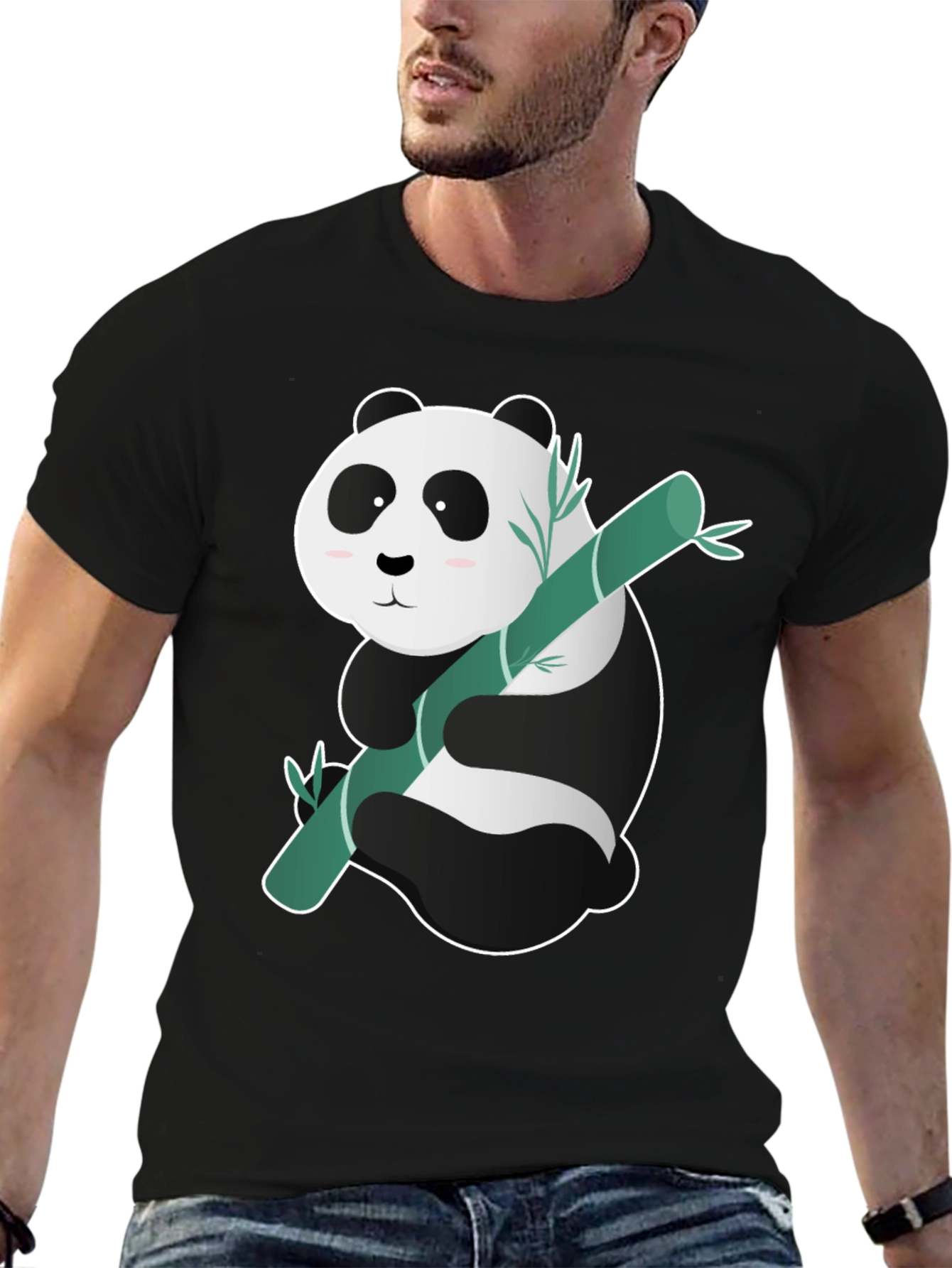 Black Cute Panda Bamboo T-Shirt - Black view 6