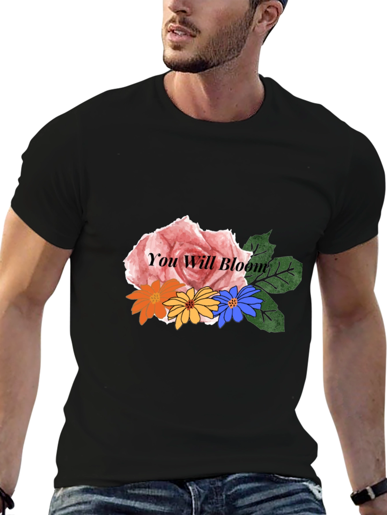 Black Floral 'You Will Bloom' Graphic Black T-Shirt view 6