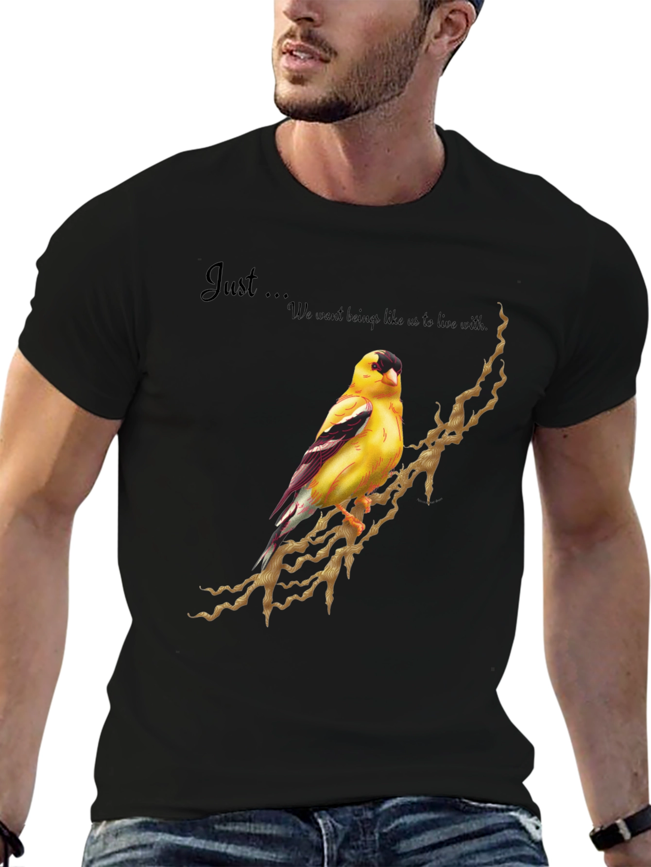 Black Goldfinch Bird Graphic Tee - Unique Design Shirt view 6