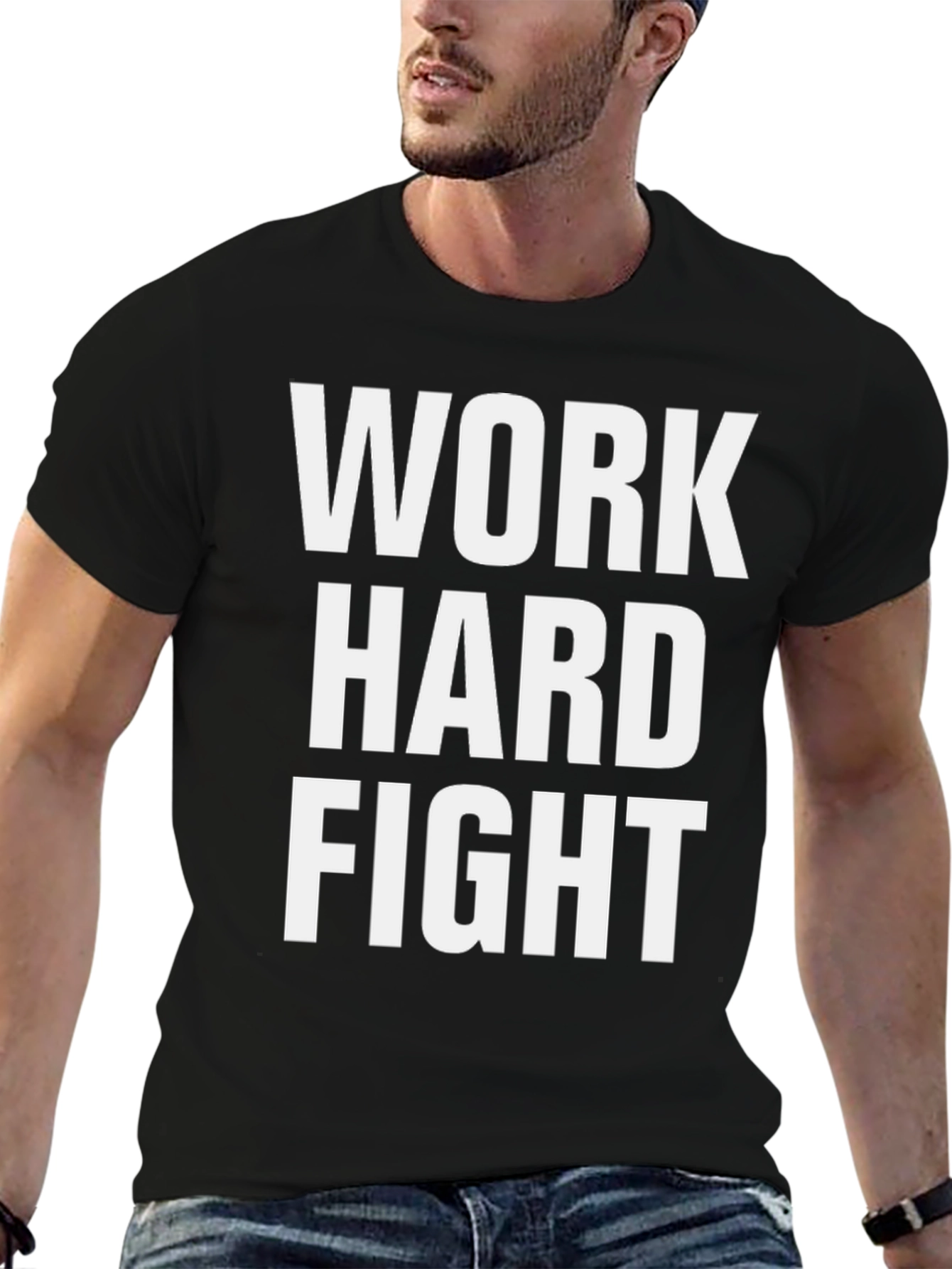 Black Work Hard Fight T-Shirt - Motivational Graphic Tee view 6