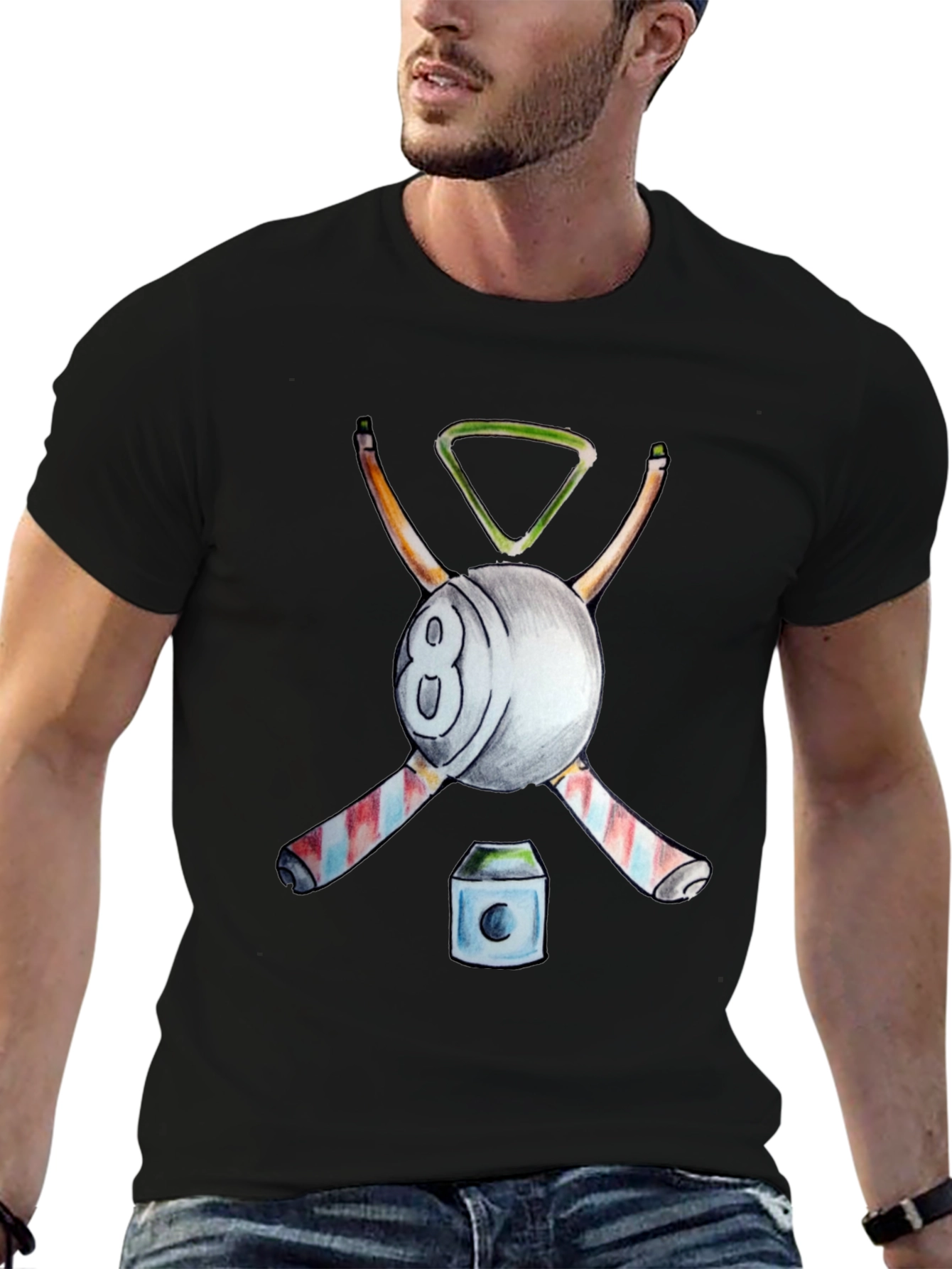 Black Cool Billiards Graphic T-Shirt - 8 Ball Design view 6