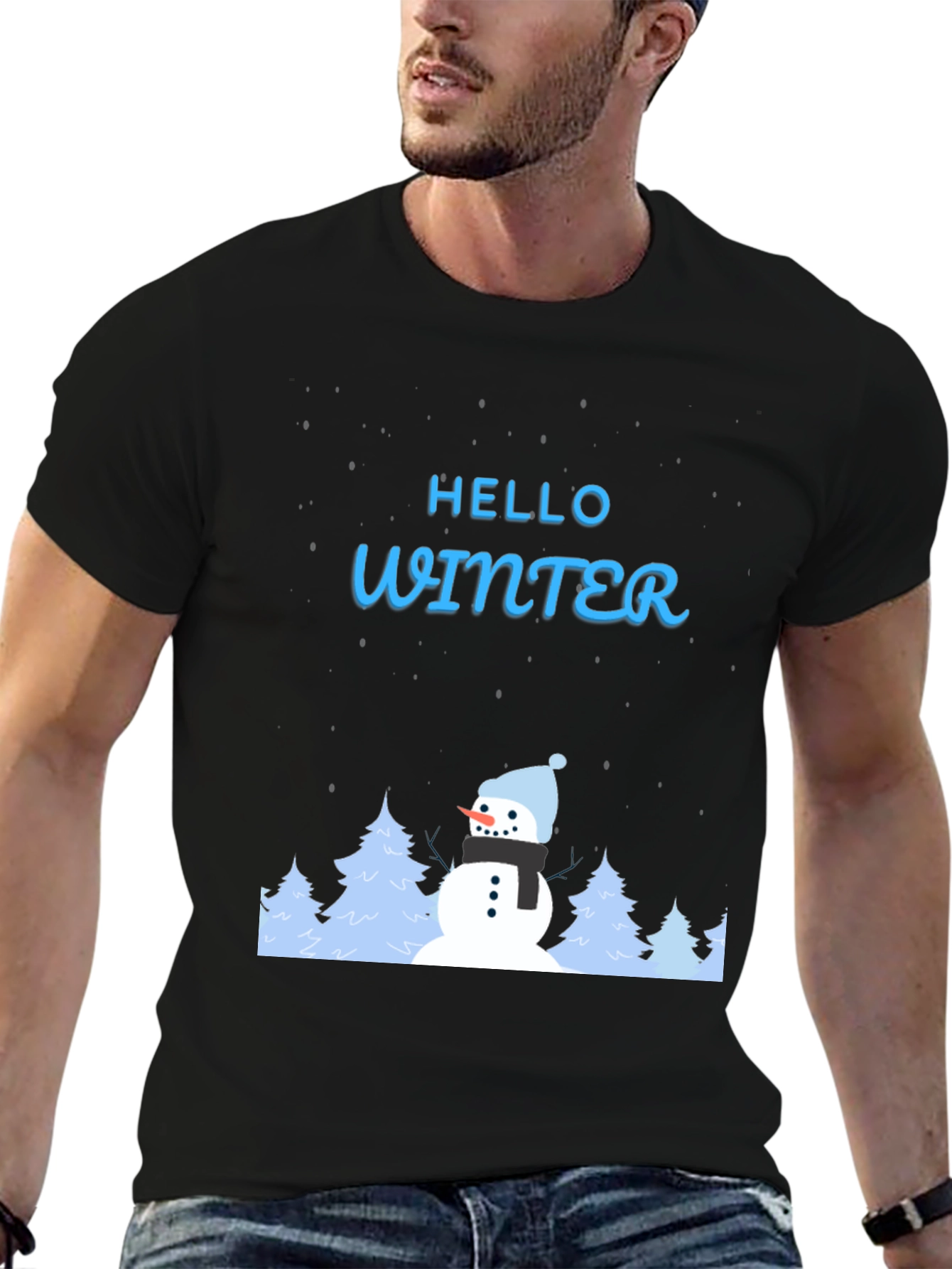 Black Hello Winter Snowman Graphic Tee view 6