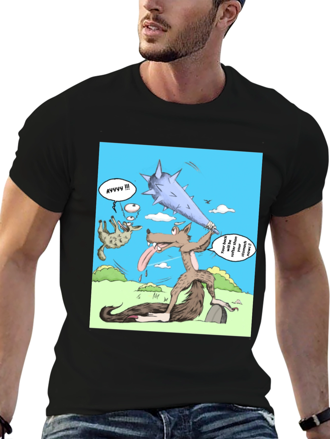Black Cartoon Wolf T-Shirt view 6