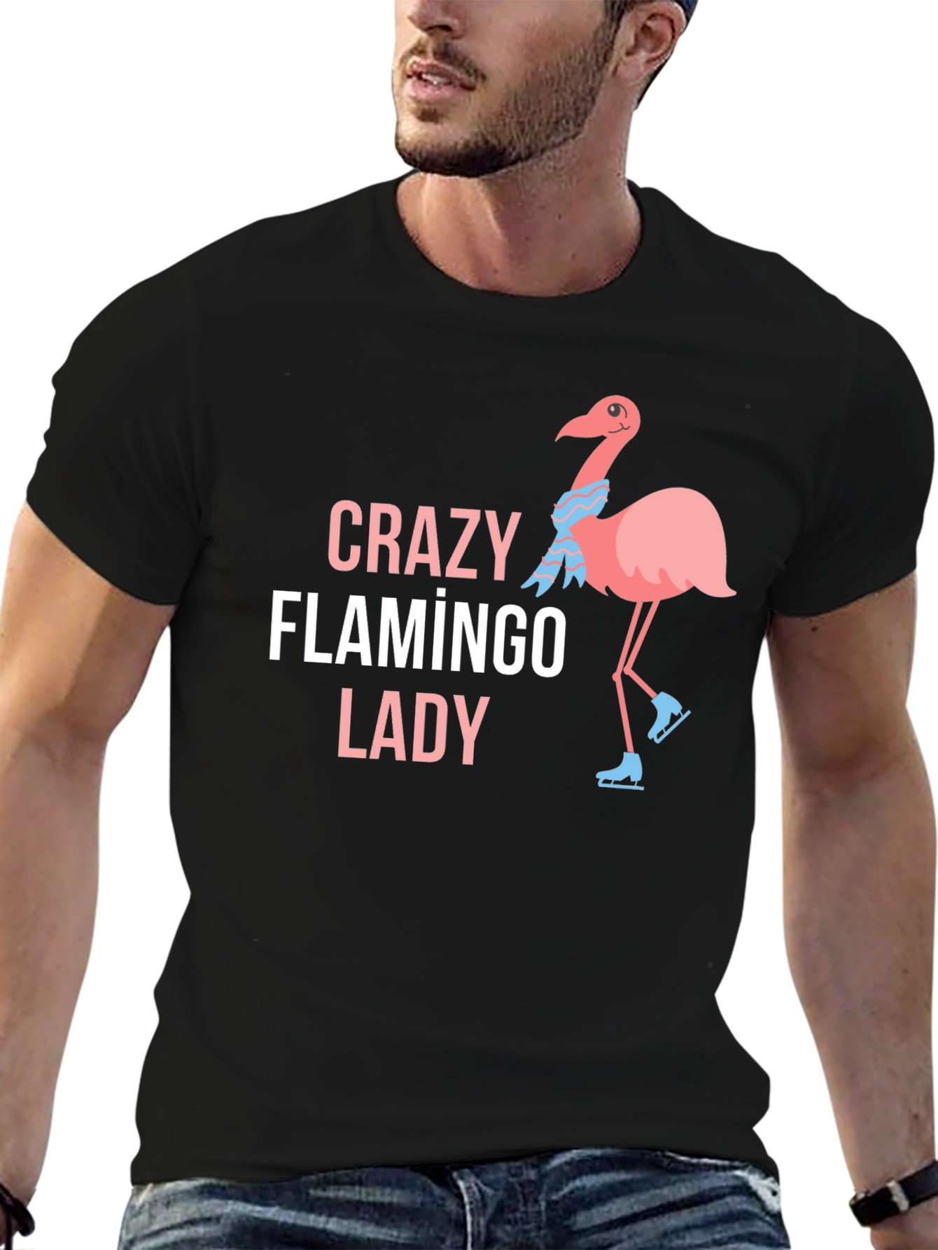 Black Crazy Flamingo Lady T-Shirt Black Cotton view 6