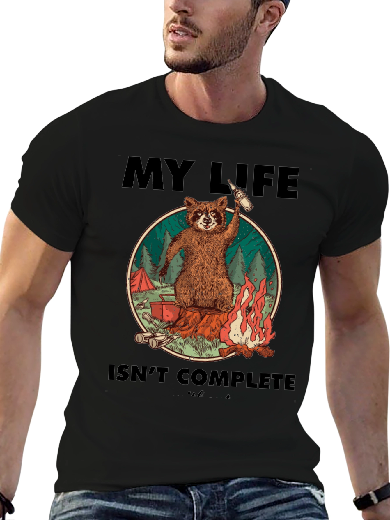 Black Raccoon Camping Graphic Tee - My Life Isn't Complete view 6