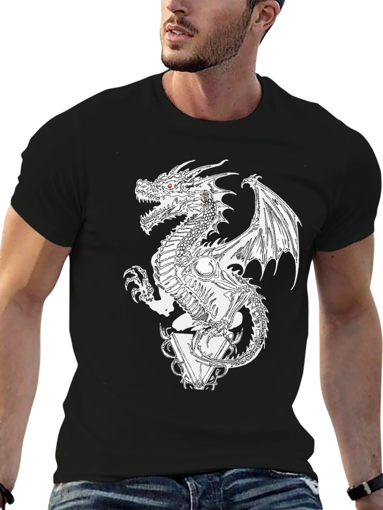 Black Dragon Skeleton Graphic Tee - Black view 6