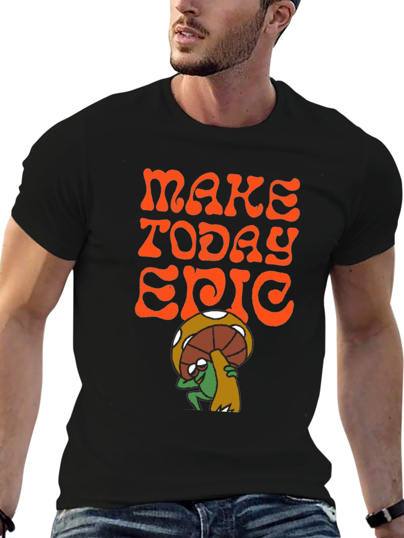 Black Make Today Epic T-Shirt - Groovy Mushroom Frog Tee view 6