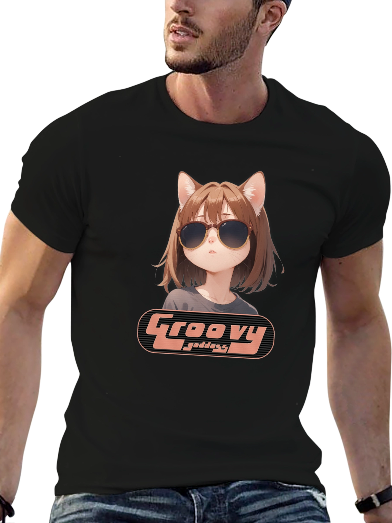 Black Groovy Goddess Anime T-Shirt view 6