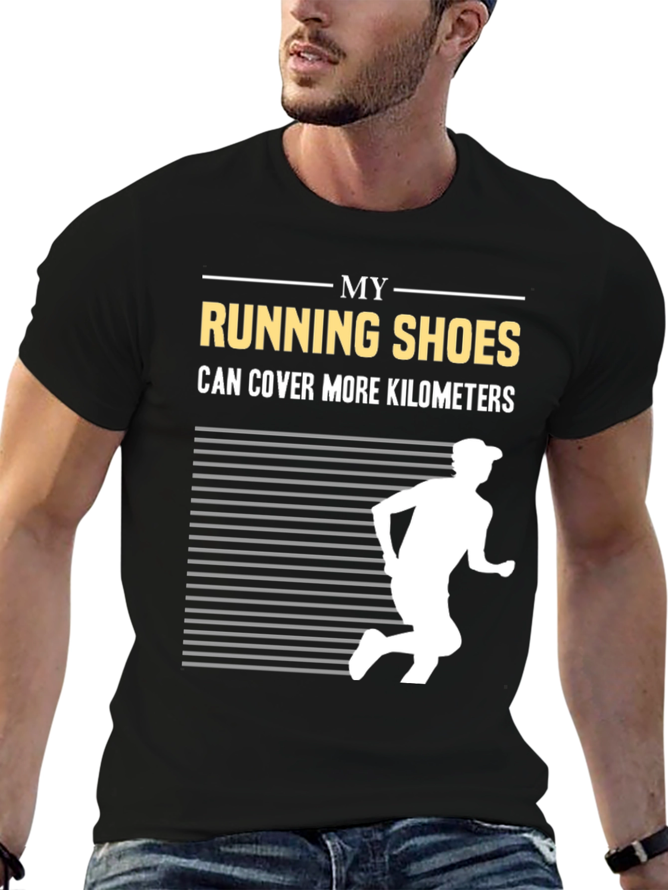 Black Running Shoes Kilometers Graphic Tee view 6