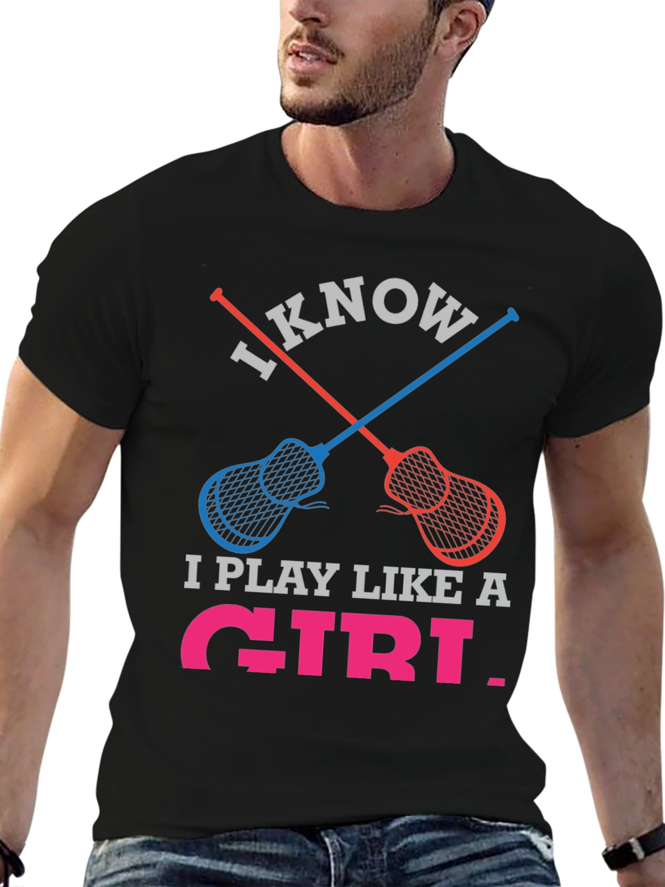 Black I Know I Play Like a Girl Lacrosse T-Shirt view 6