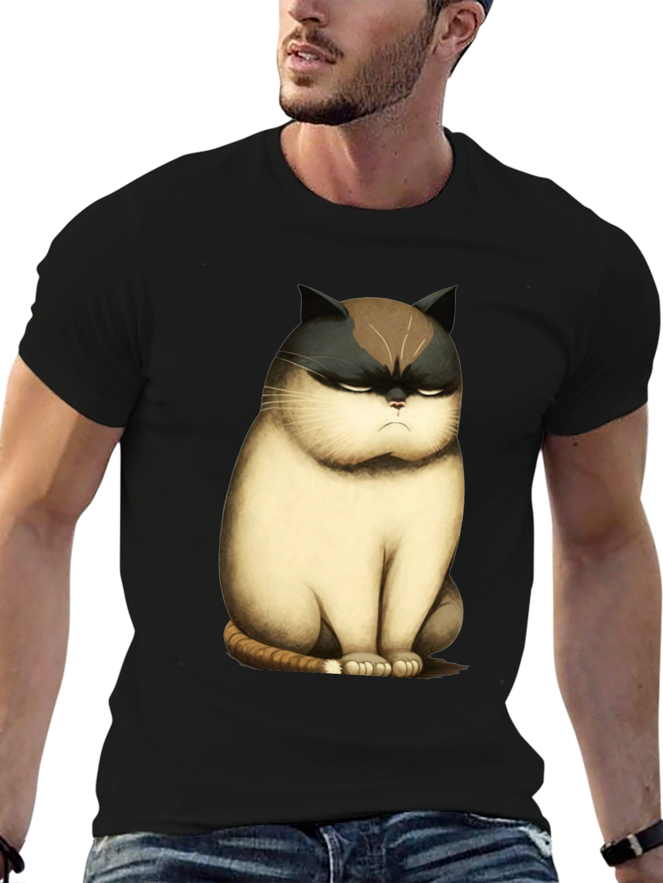 Black Grumpy Cat T-Shirt - Funny Cartoon Cat Tee view 6