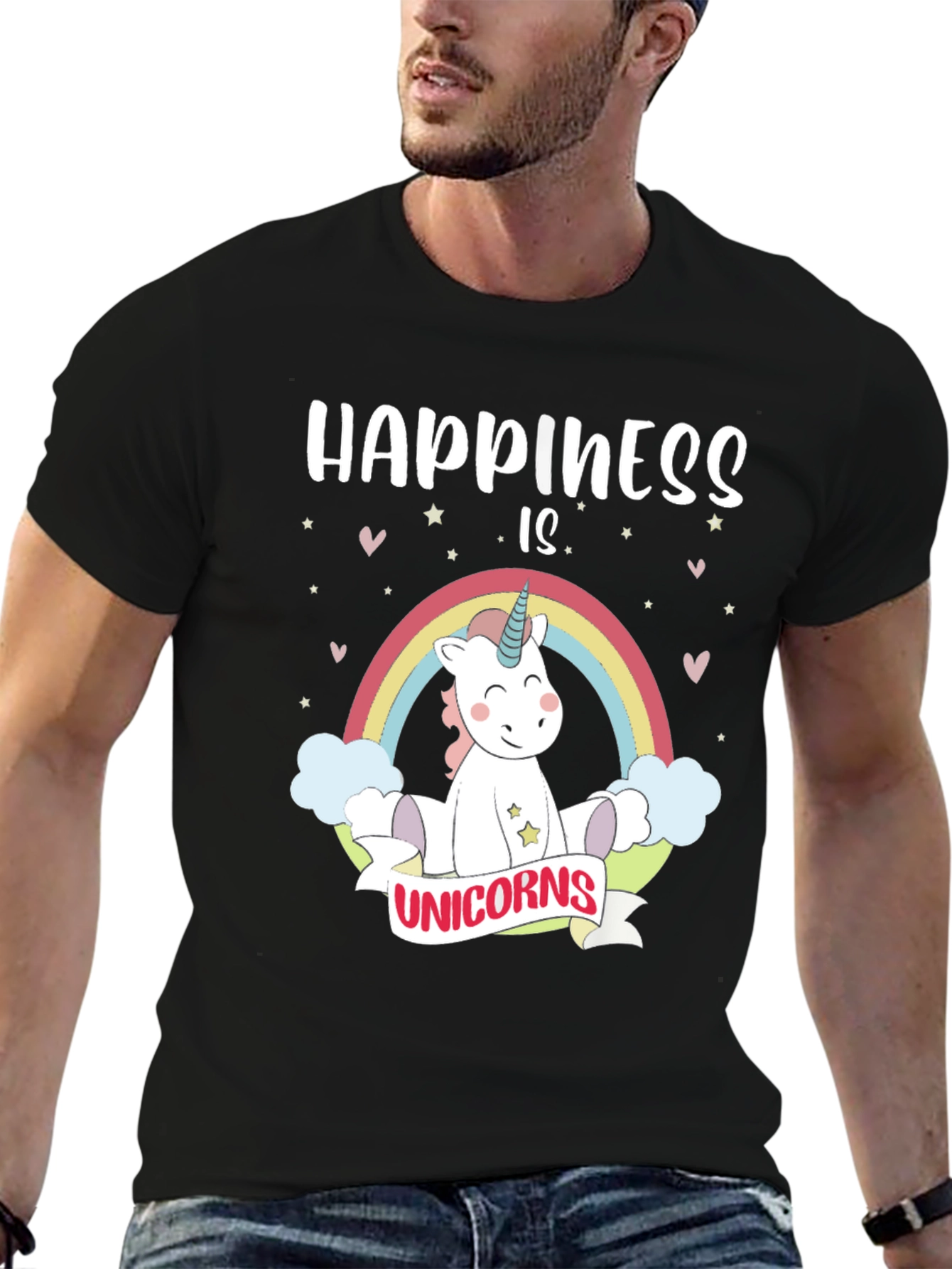 Black Happiness Is Unicorns Graphic T-Shirt view 6