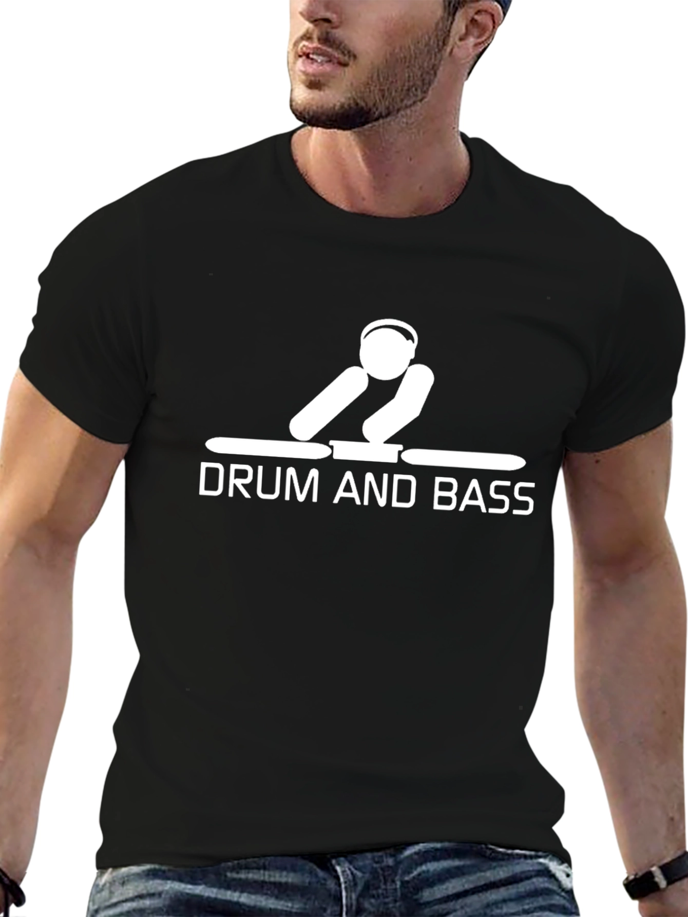 Black Drum and Bass DJ Graphic Tee - Black Cotton Blend view 6