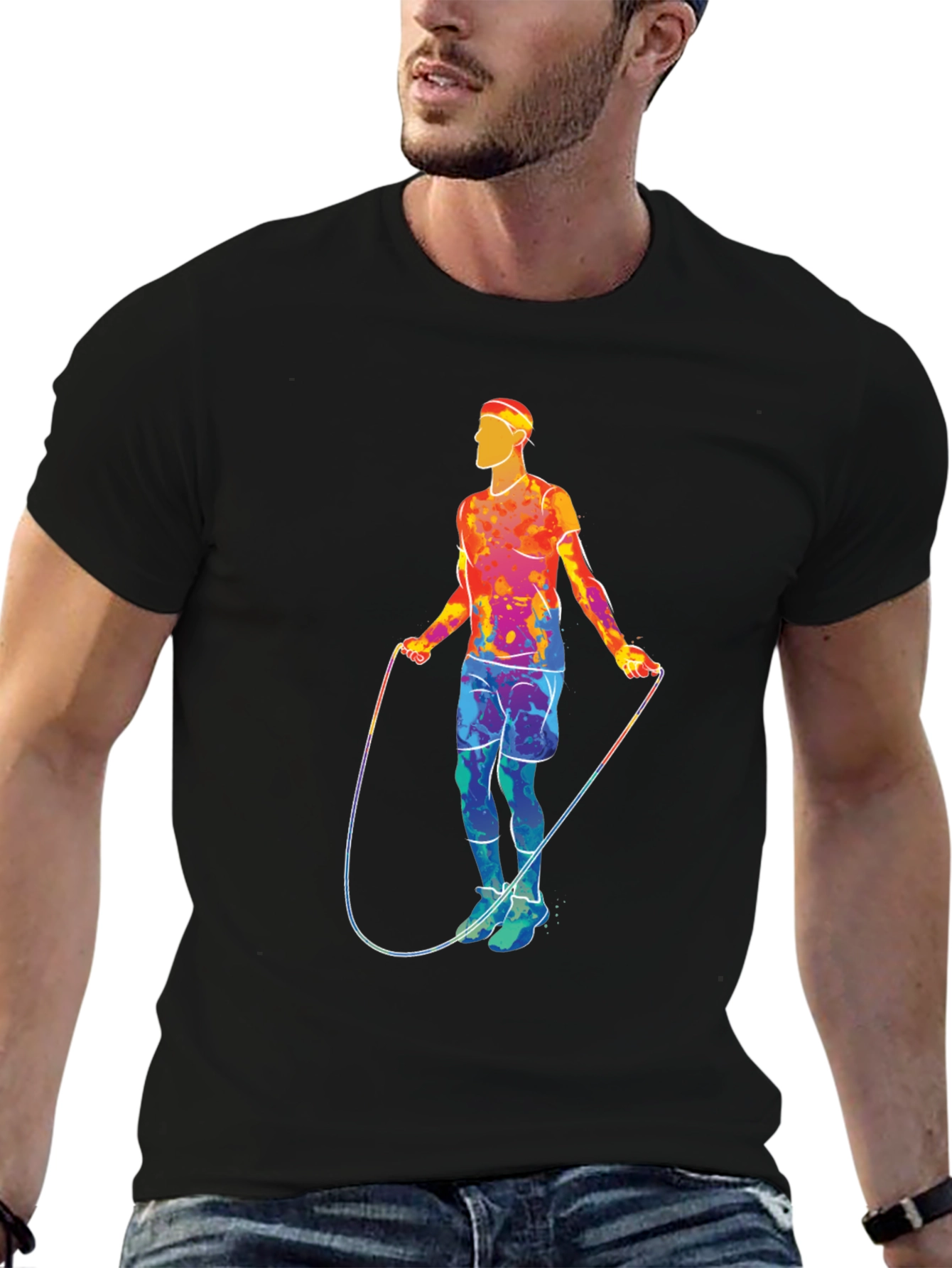 Black Retro Jump Rope Athlete Graphic T-Shirt view 6