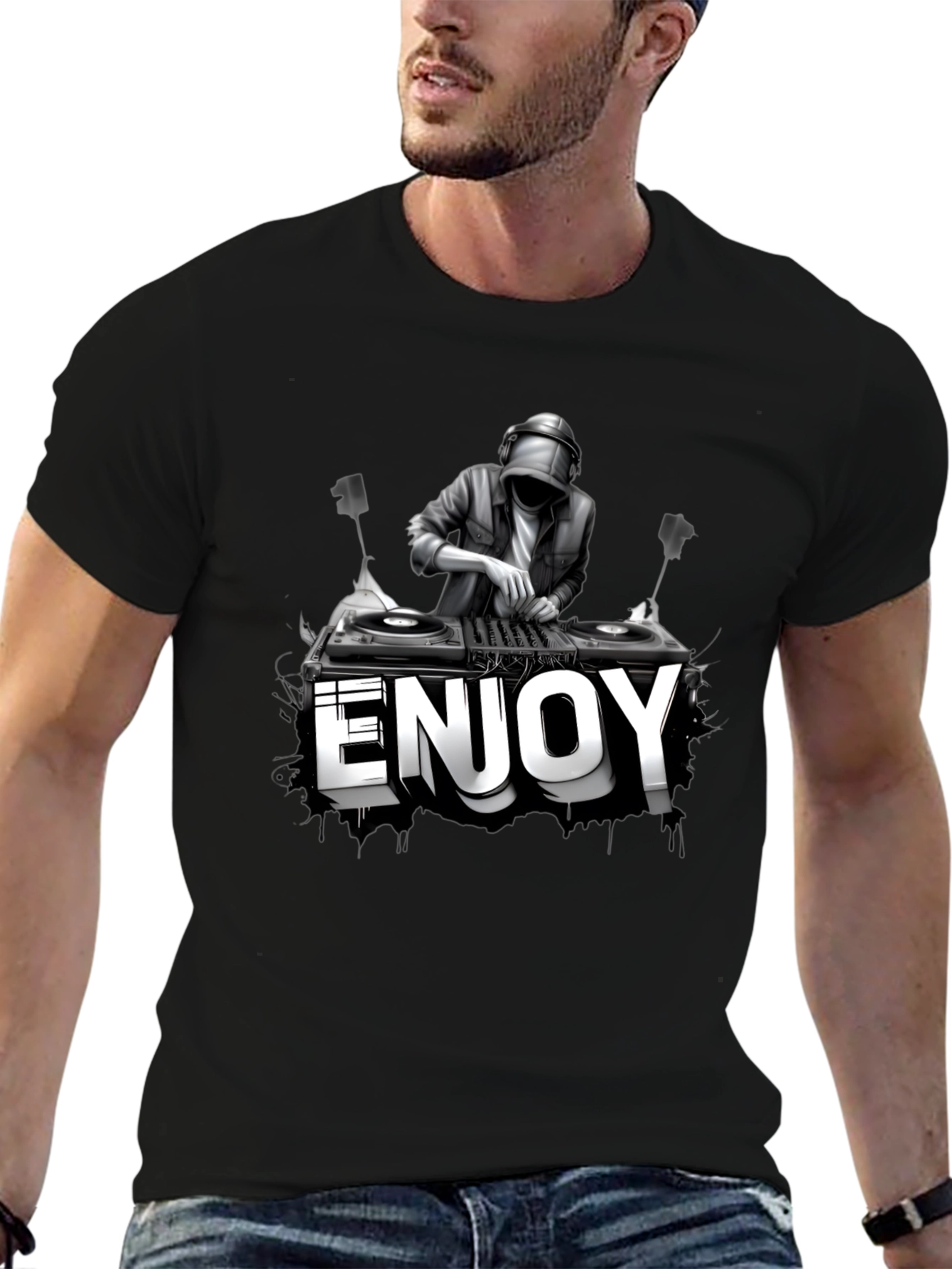 Black DJ Enjoy Graphic Black T-Shirt view 6