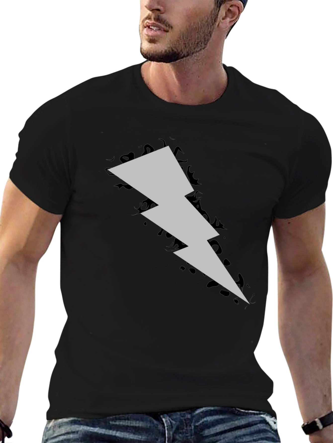 Black Lightning Bolt Graphic Tee - Black Cotton Casual Shirt view 6