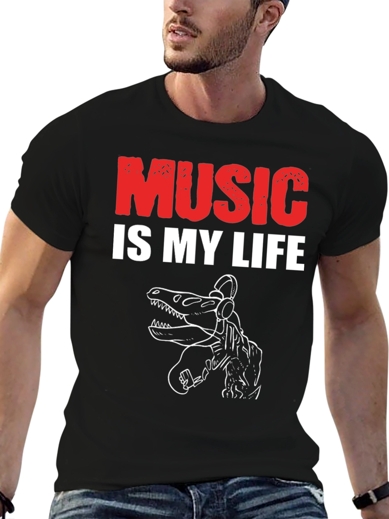 Black Music is My Life Dinosaur T-Shirt view 6