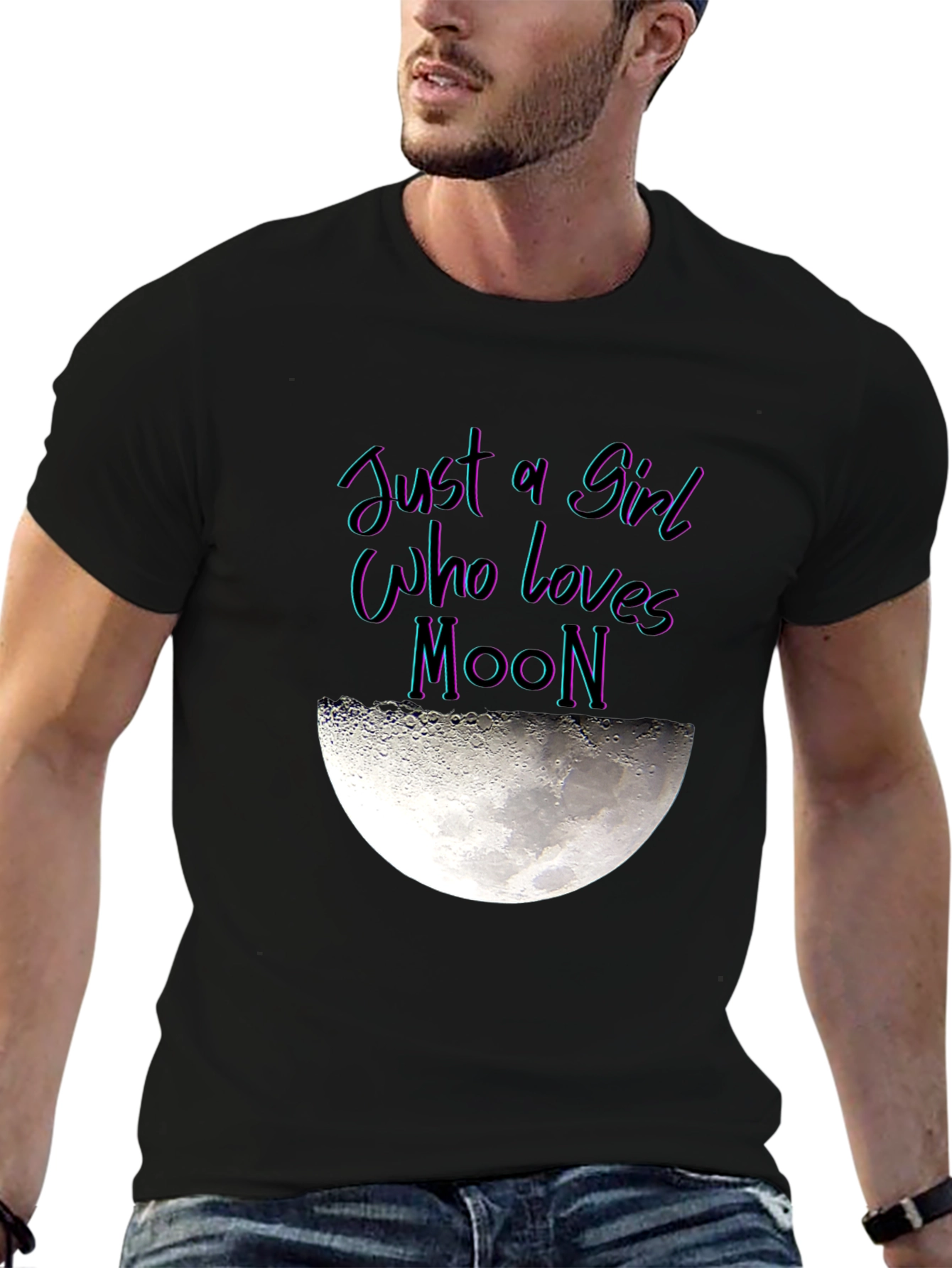 Black Just a Girl Who Loves Moon Graphic T-Shirt view 6