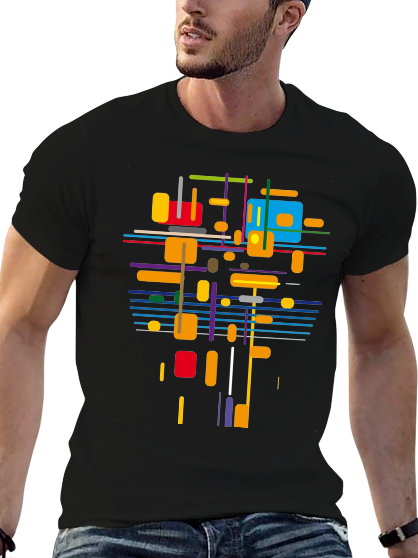 Black Abstract Geometric T-Shirt - Modern Art Tee view 6