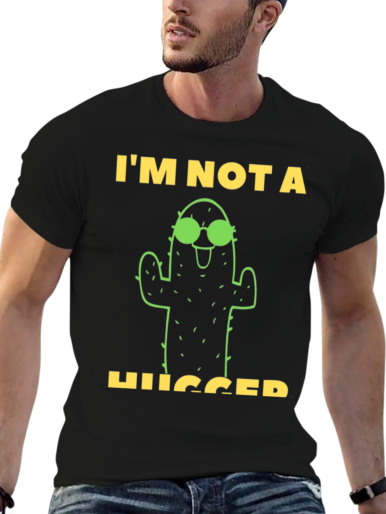 Black I'm Not A Hugger Cactus Graphic Tee view 6
