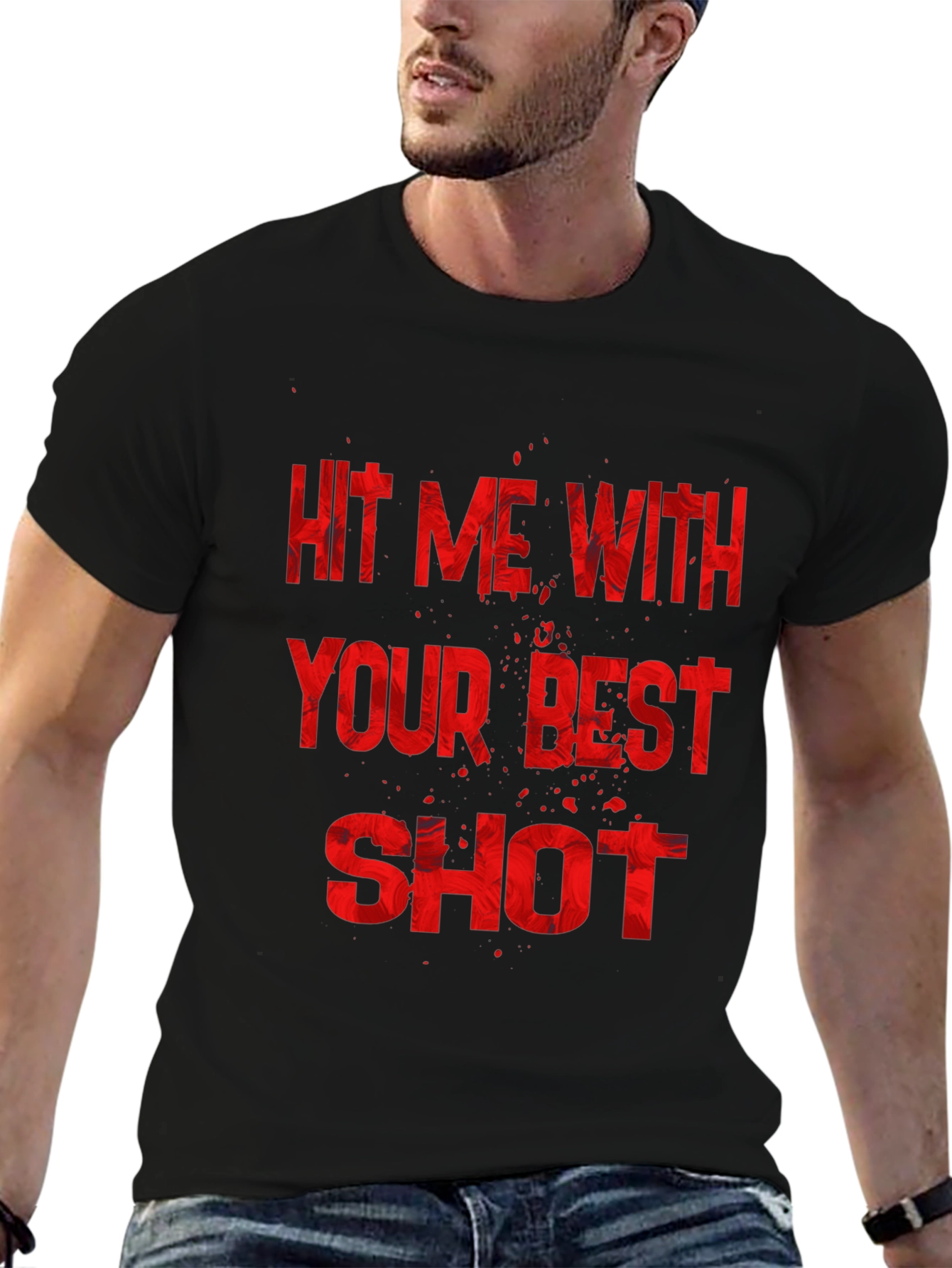 Black Hit Me With Your Best Shot Black Graphic Tee view 6
