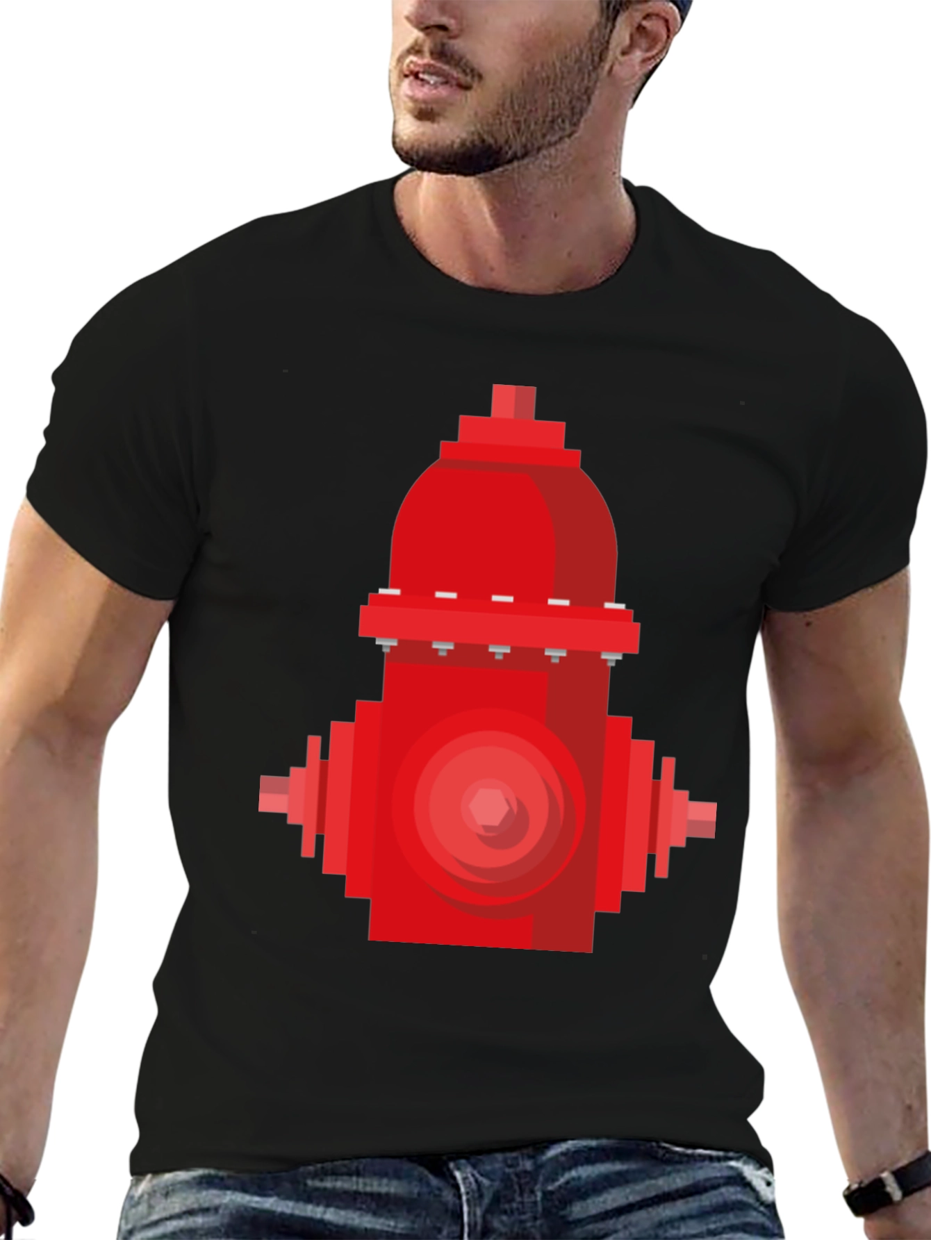 Black Pixel Fire Hydrant Graphic Tee - Black Cotton Shirt view 6