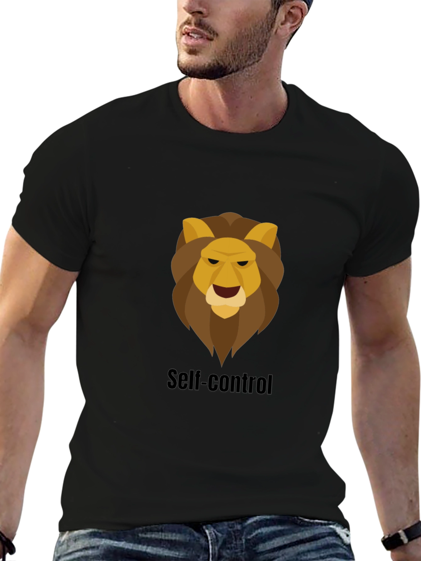Black Self-Control Lion Graphic Black T-Shirt view 6