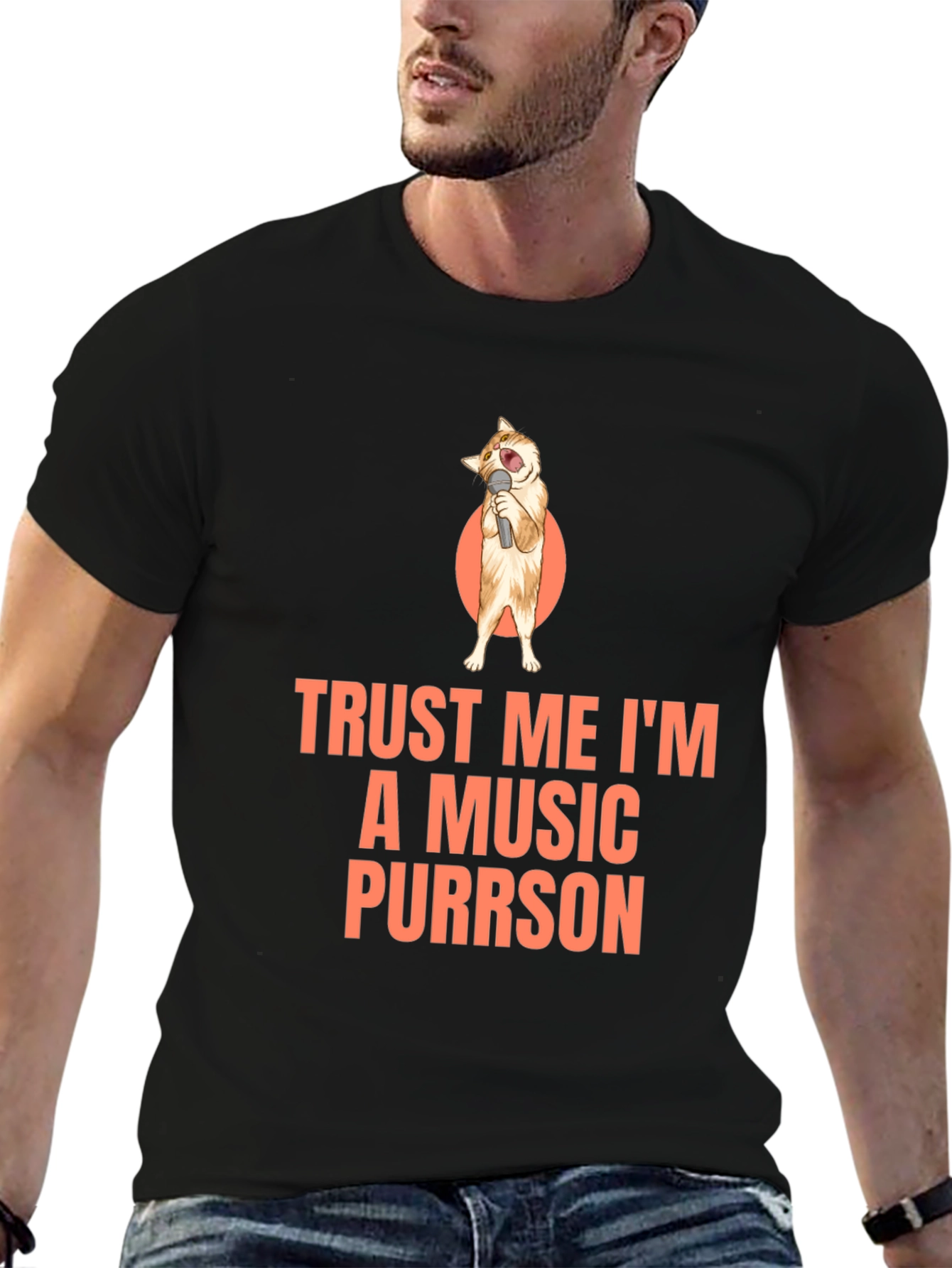 Black Trust Me I'm A Music Purrson T-Shirt view 6