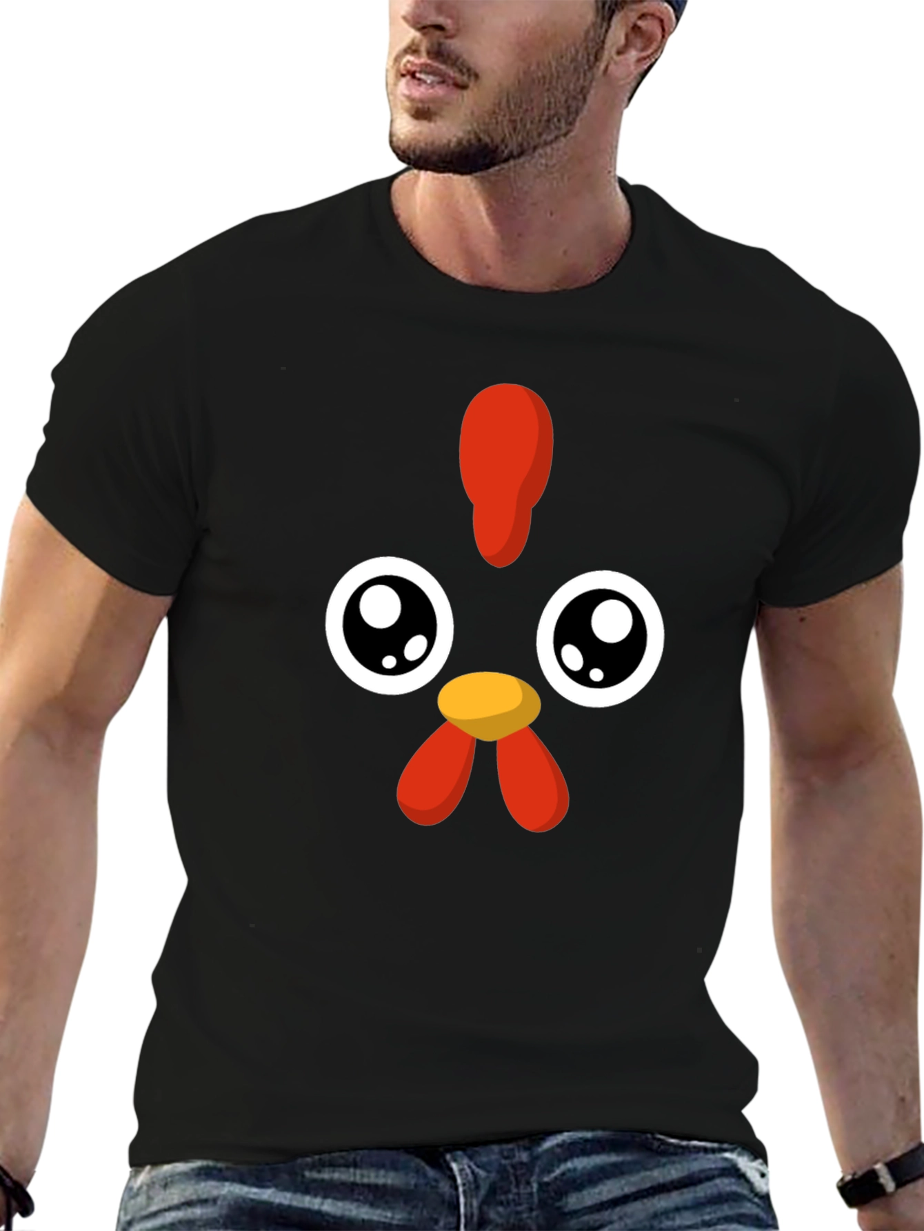 Black Cute Cartoon Chicken Graphic Black T-Shirt view 6