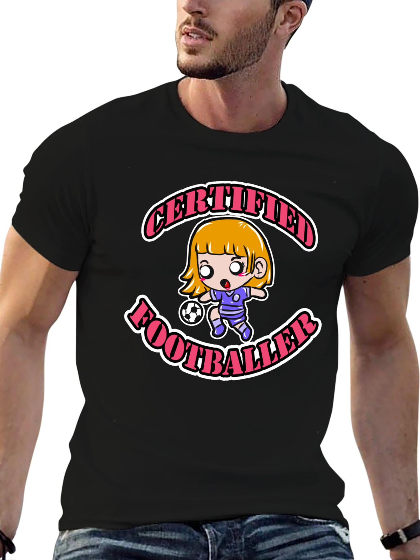 Black Certified Footballer Cartoon T-Shirt view 6