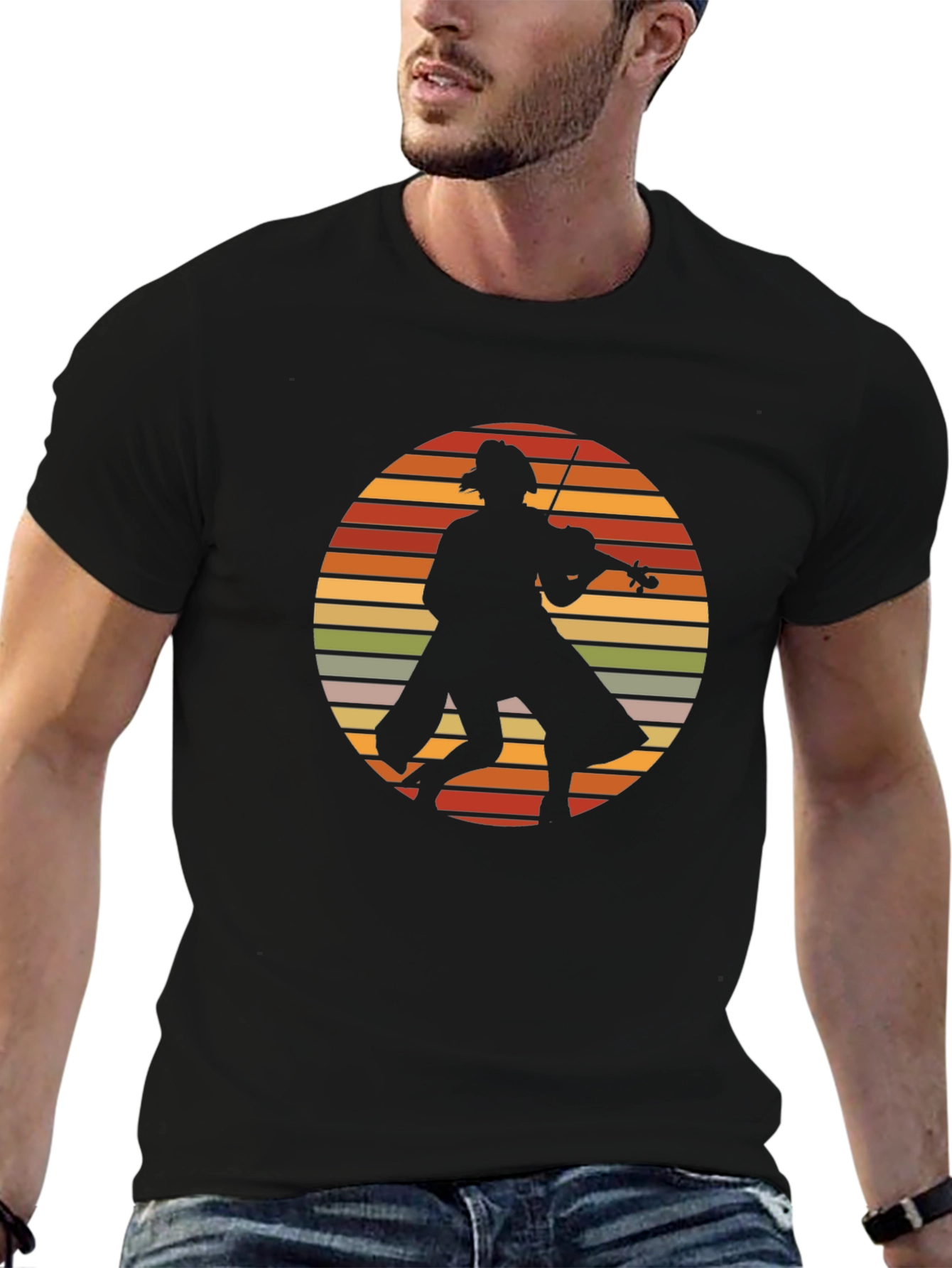 Black Retro Fiddler T-Shirt - Vintage Musician Tee view 6